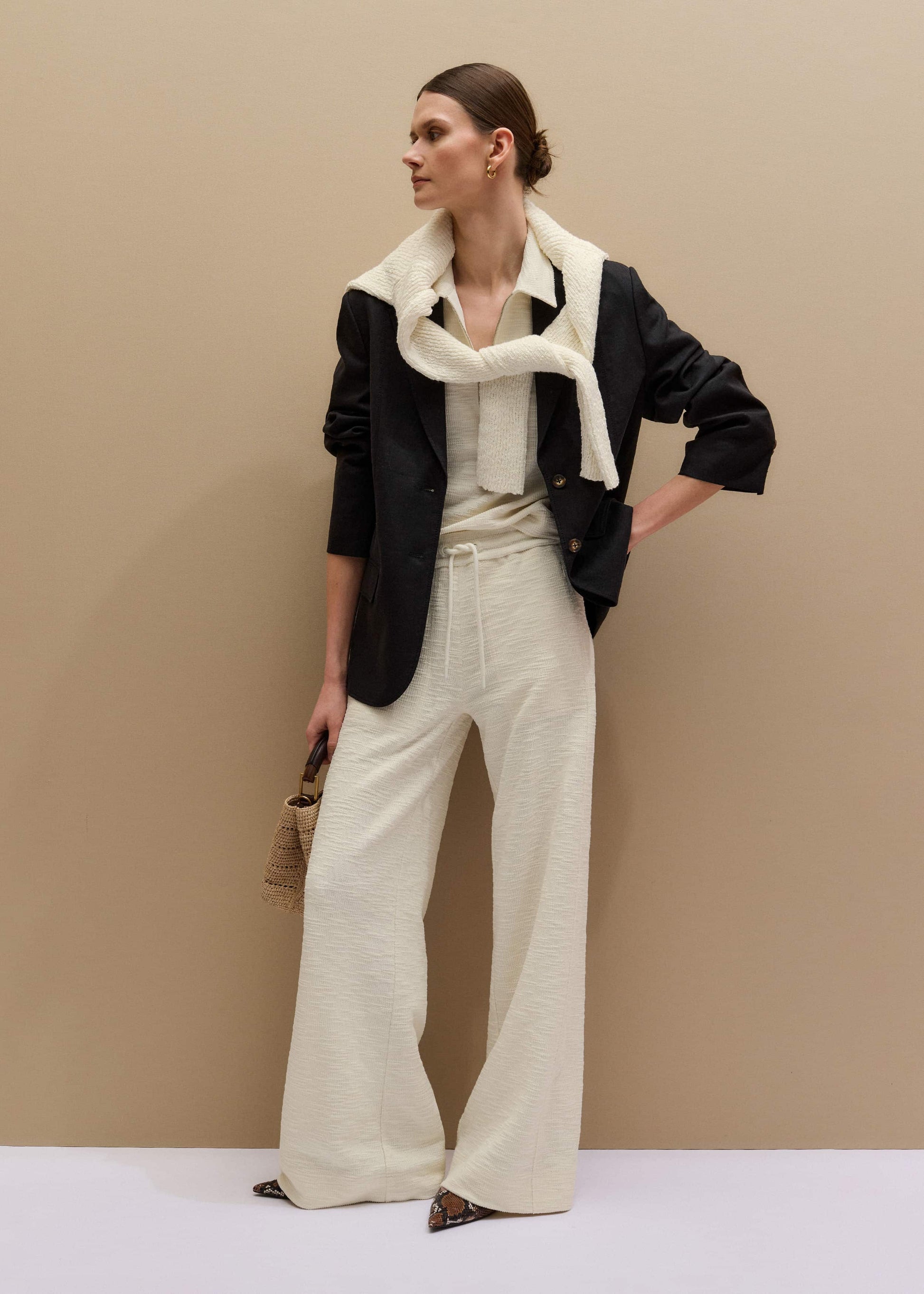 ME and EM Clothing Cream Wide-Leg Track Pant