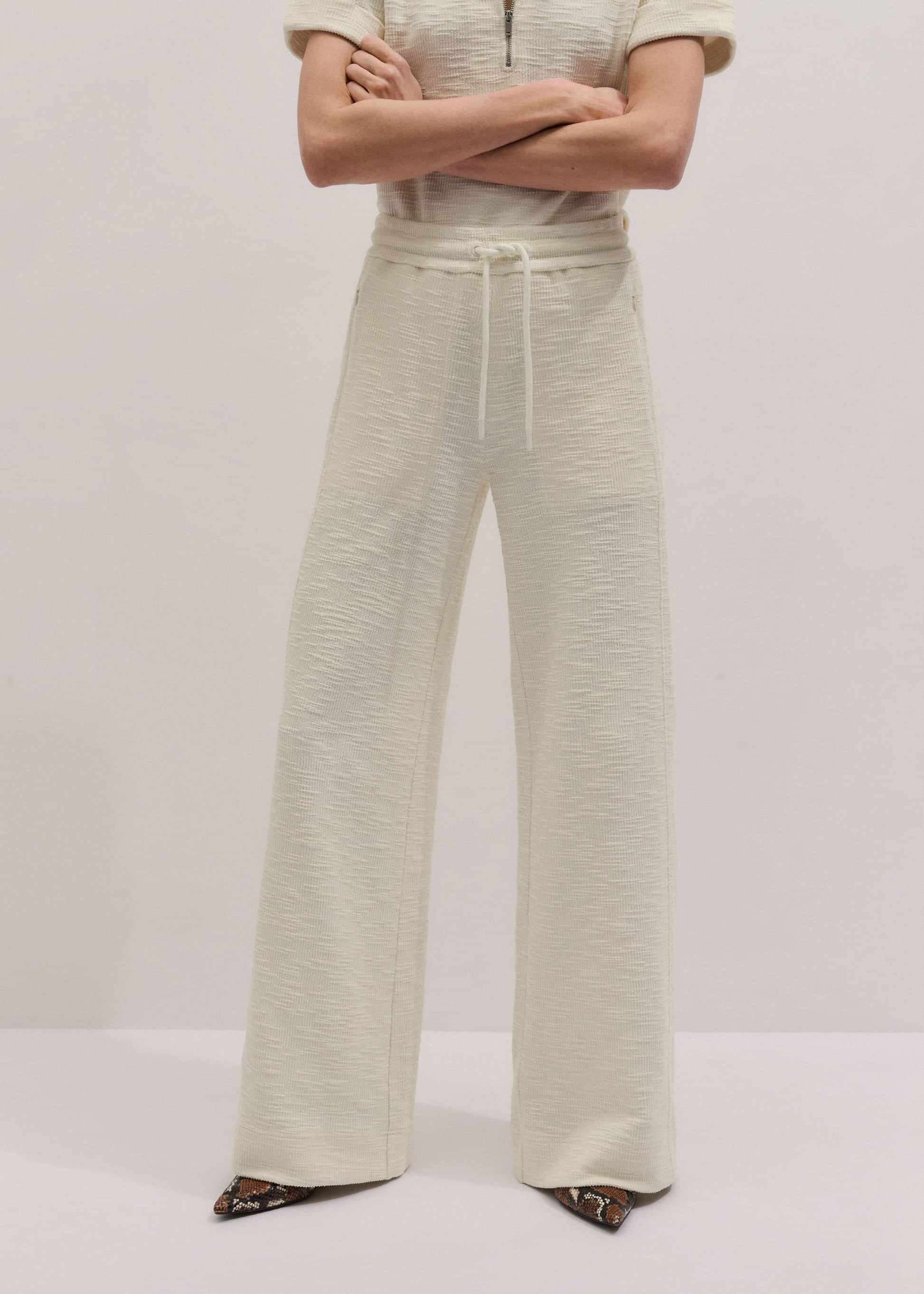 ME and EM Clothing Cream Wide-Leg Track Pant