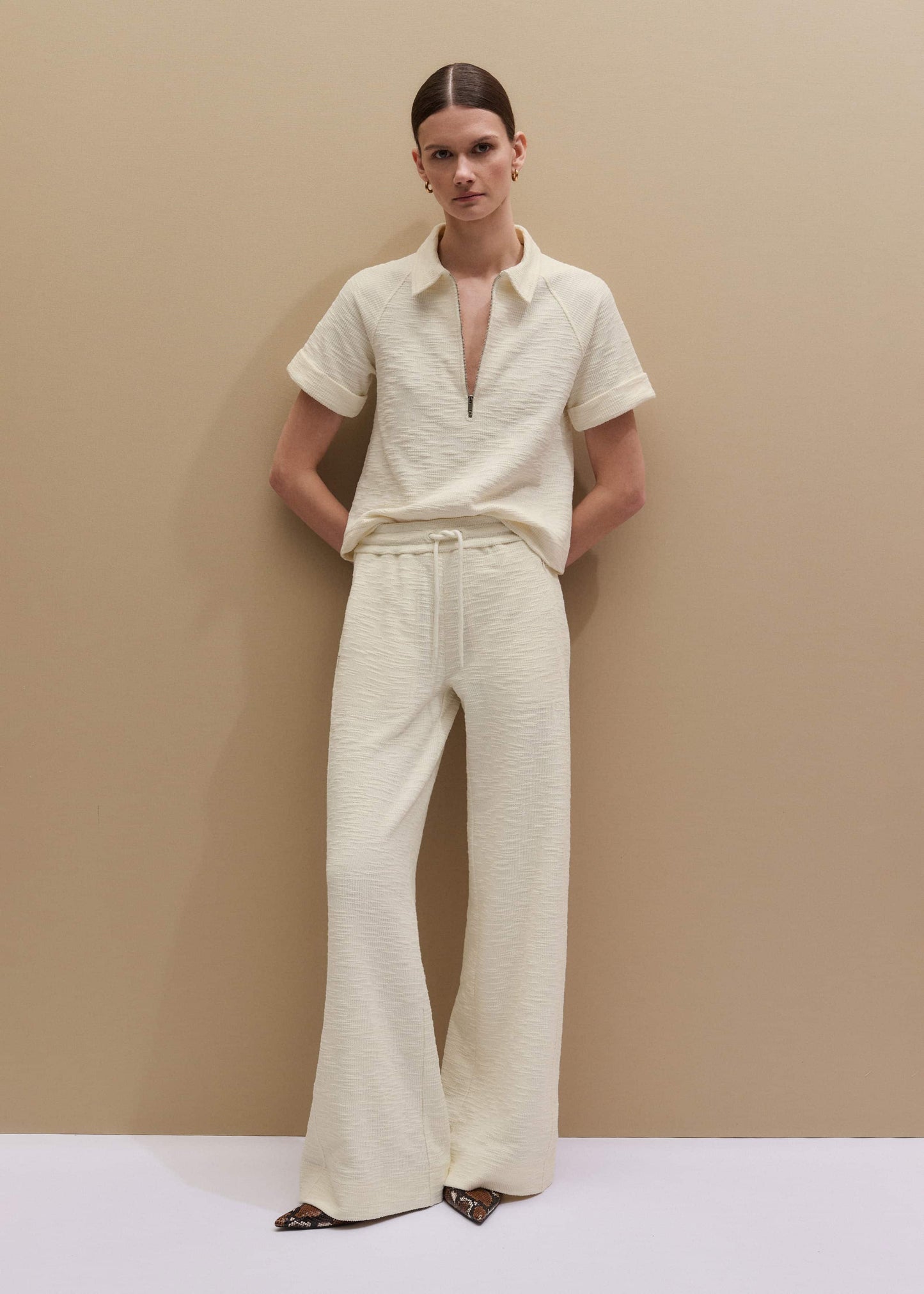 ME and EM Clothing Cream Wide-Leg Track Pant