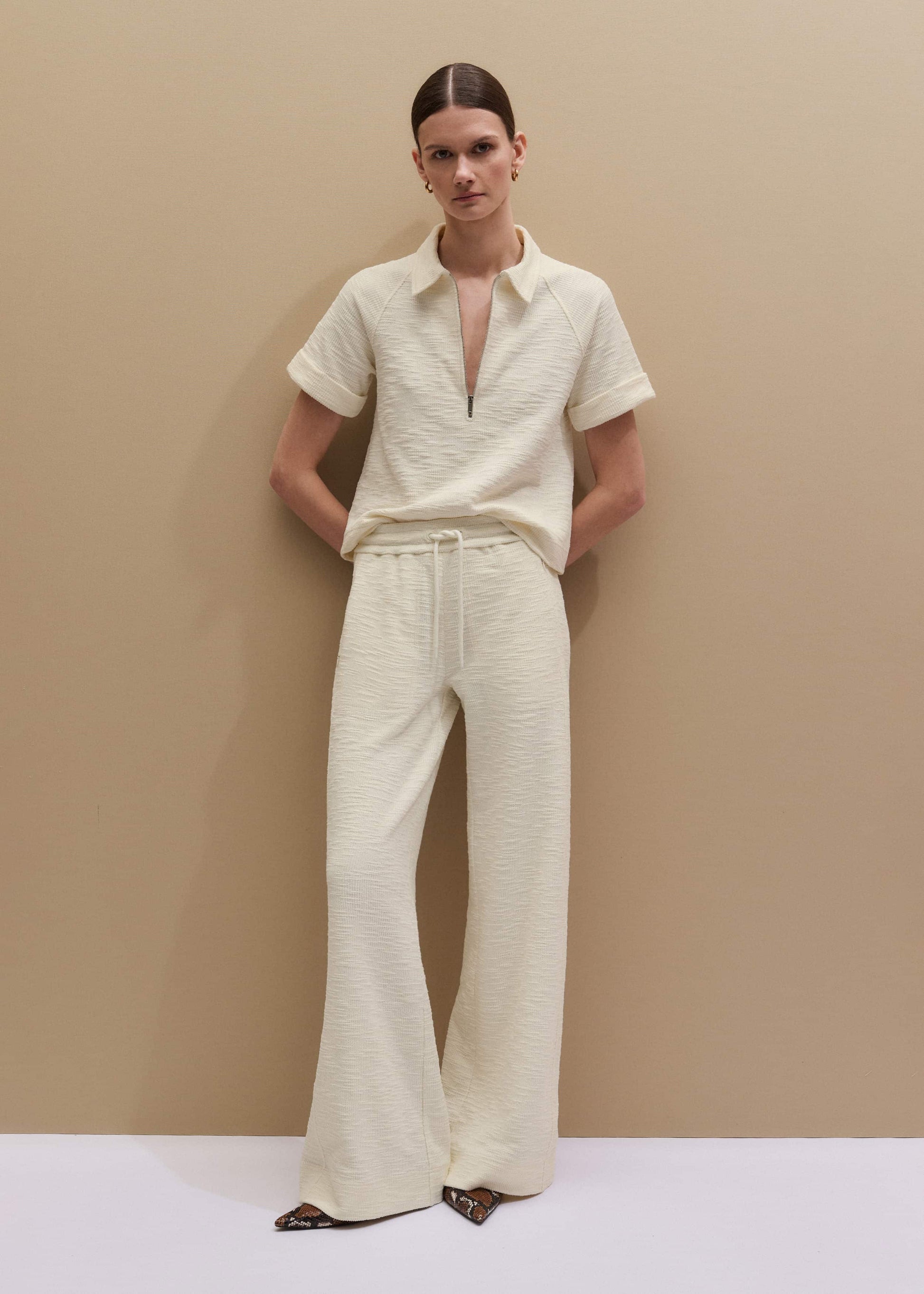 ME and EM Clothing Cream Wide-Leg Track Pant