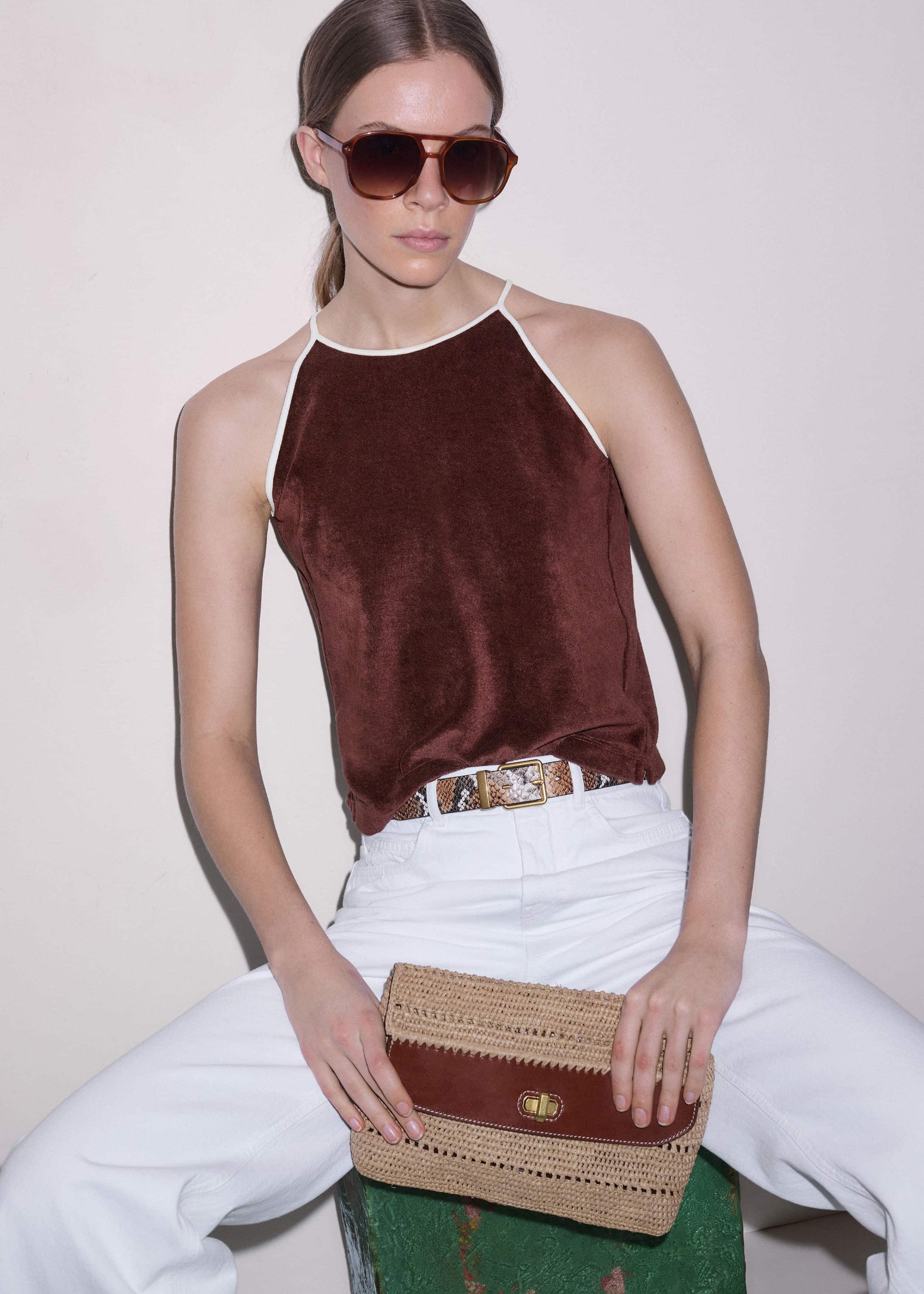 ME and EM Clothing Cinnamon Brown Halterneck Top