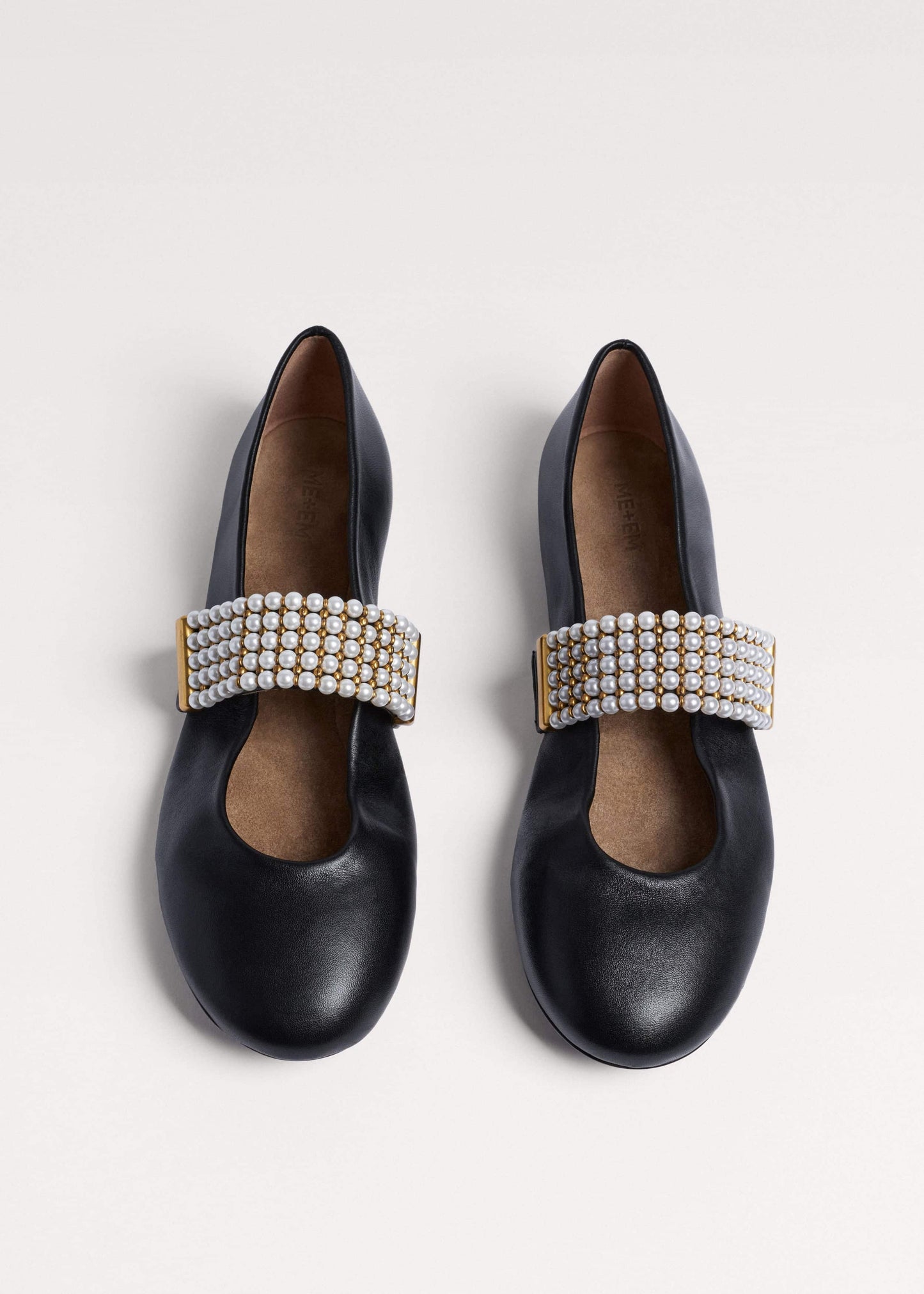 ME and EM Clothing|Accessories Black Pearl Trim Round Ballet Flat