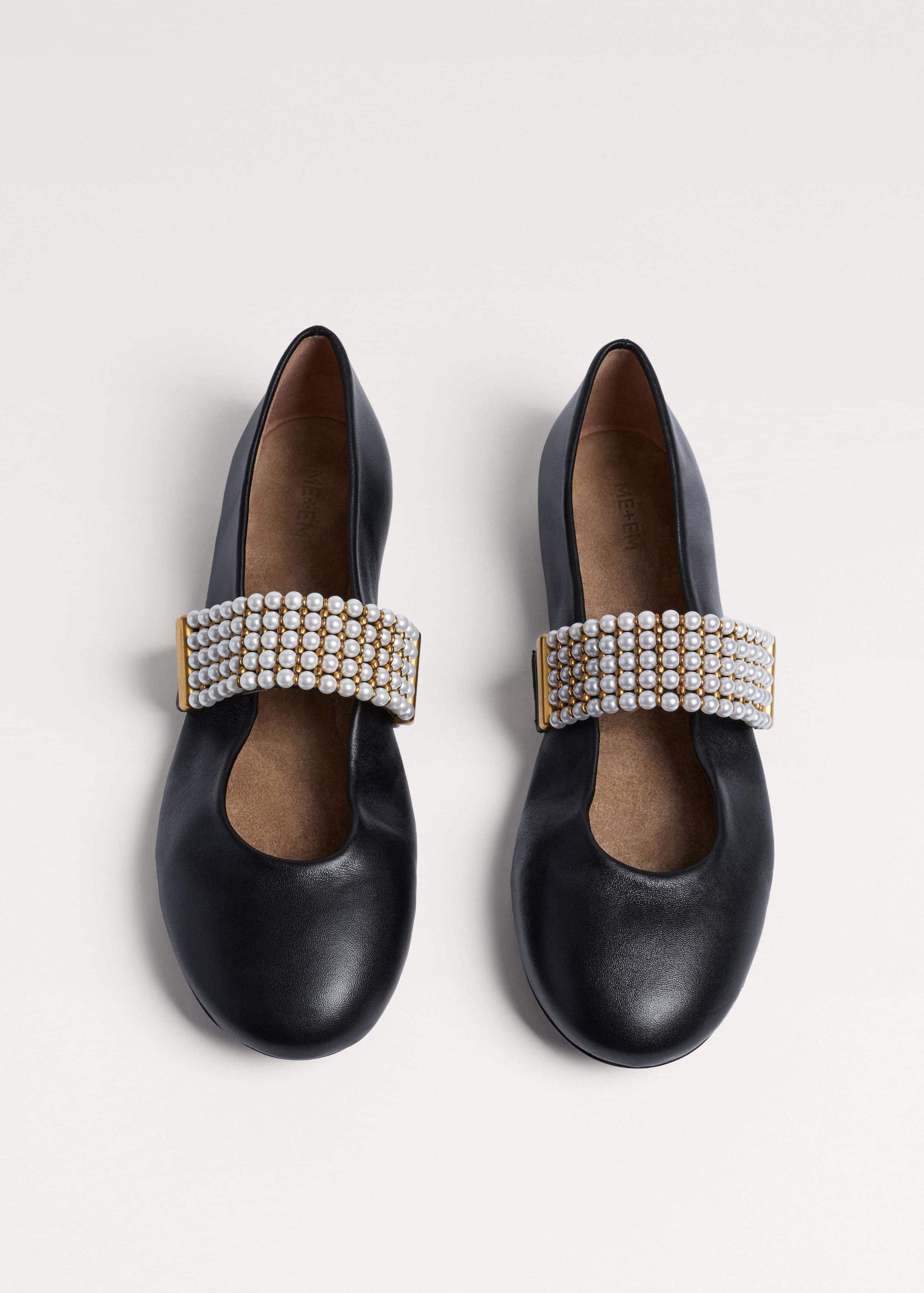 ME and EM Clothing|Accessories Black Pearl Trim Round Ballet Flat