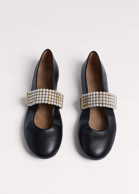 ME and EM Clothing|Accessories Black Pearl Trim Round Ballet Flat