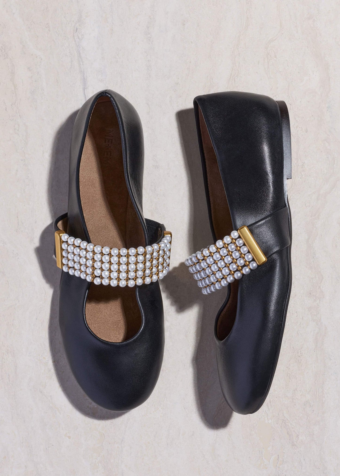 ME and EM Clothing|Accessories Black Pearl Trim Round Ballet Flat