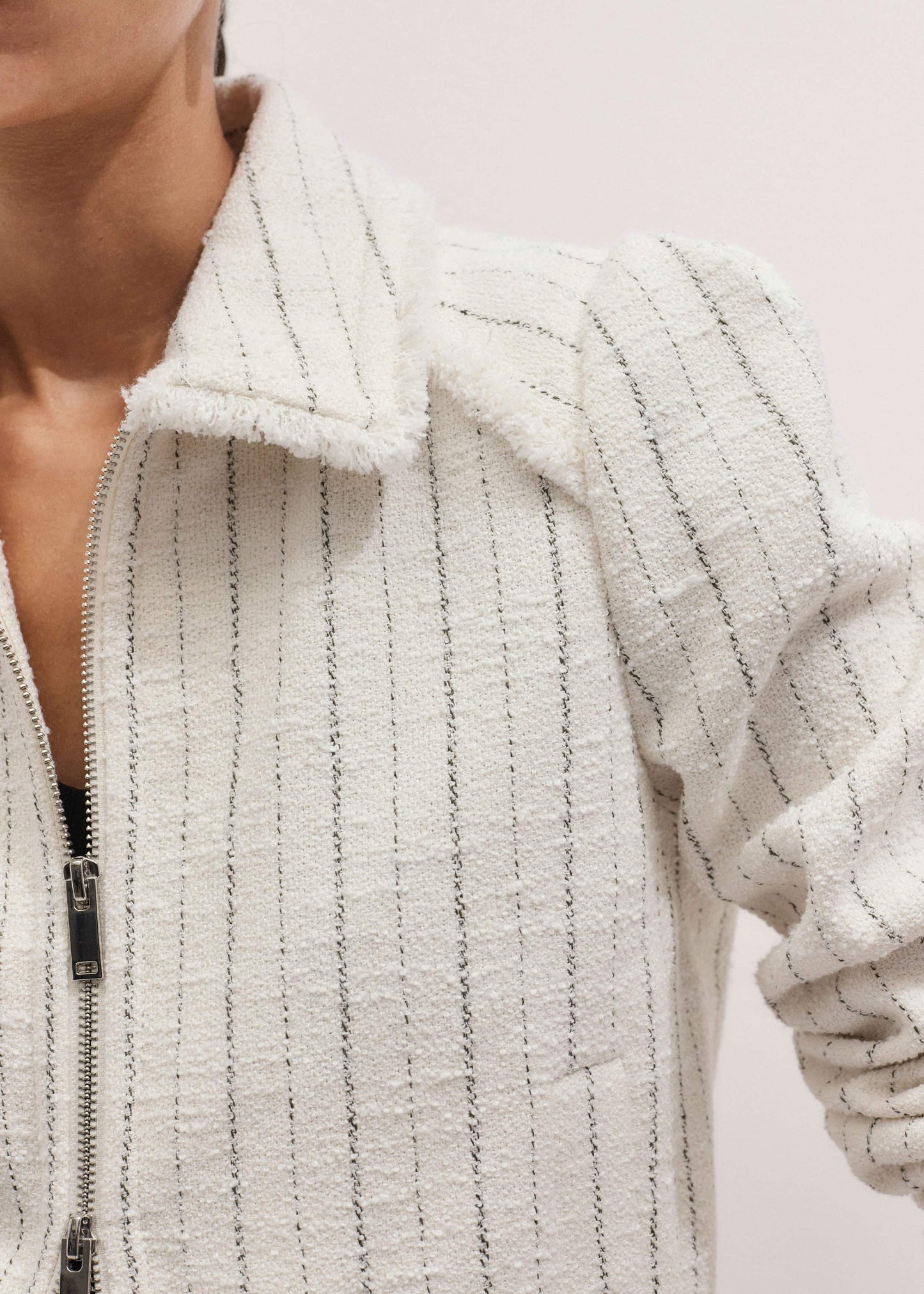 ME and EM Clothing Ivory Stripe Bomber Jacket