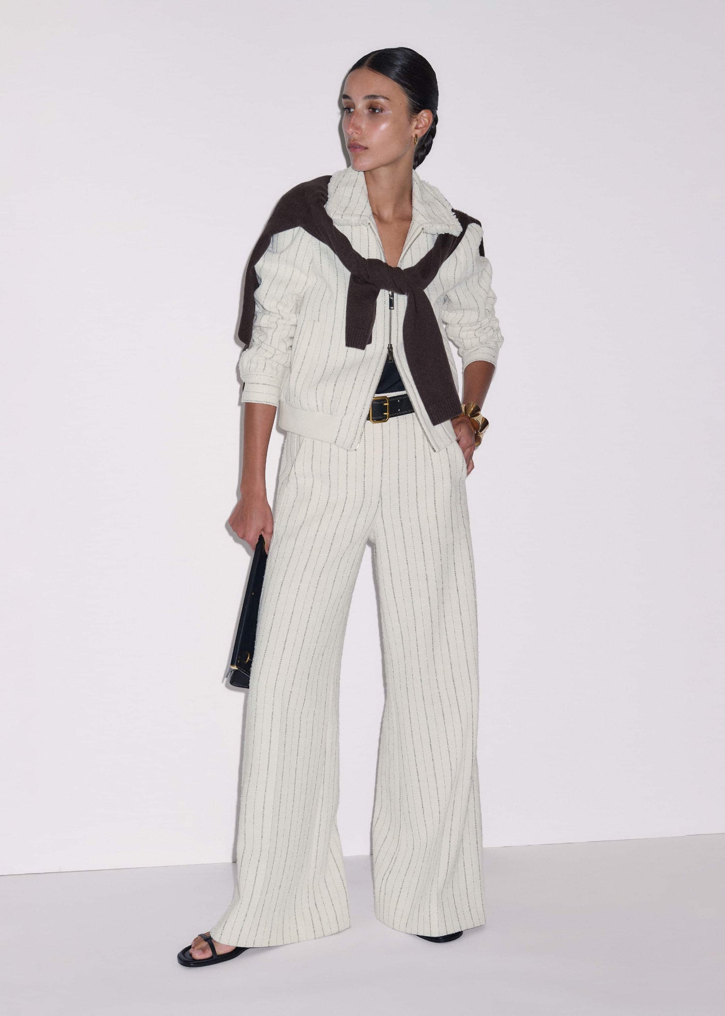 ME and EM Clothing Ivory Stripe Bomber Jacket