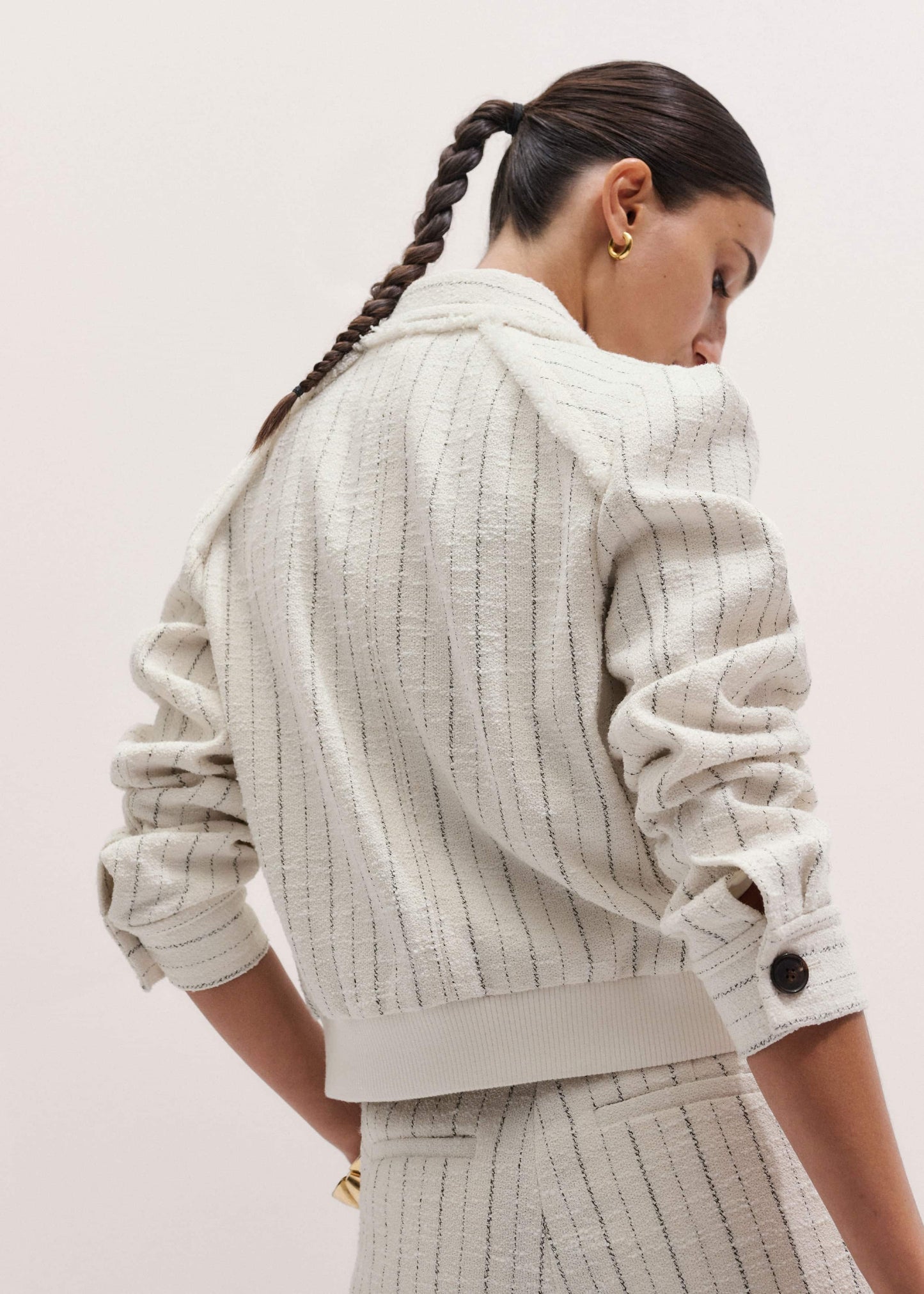 ME and EM Clothing Ivory Stripe Bomber Jacket