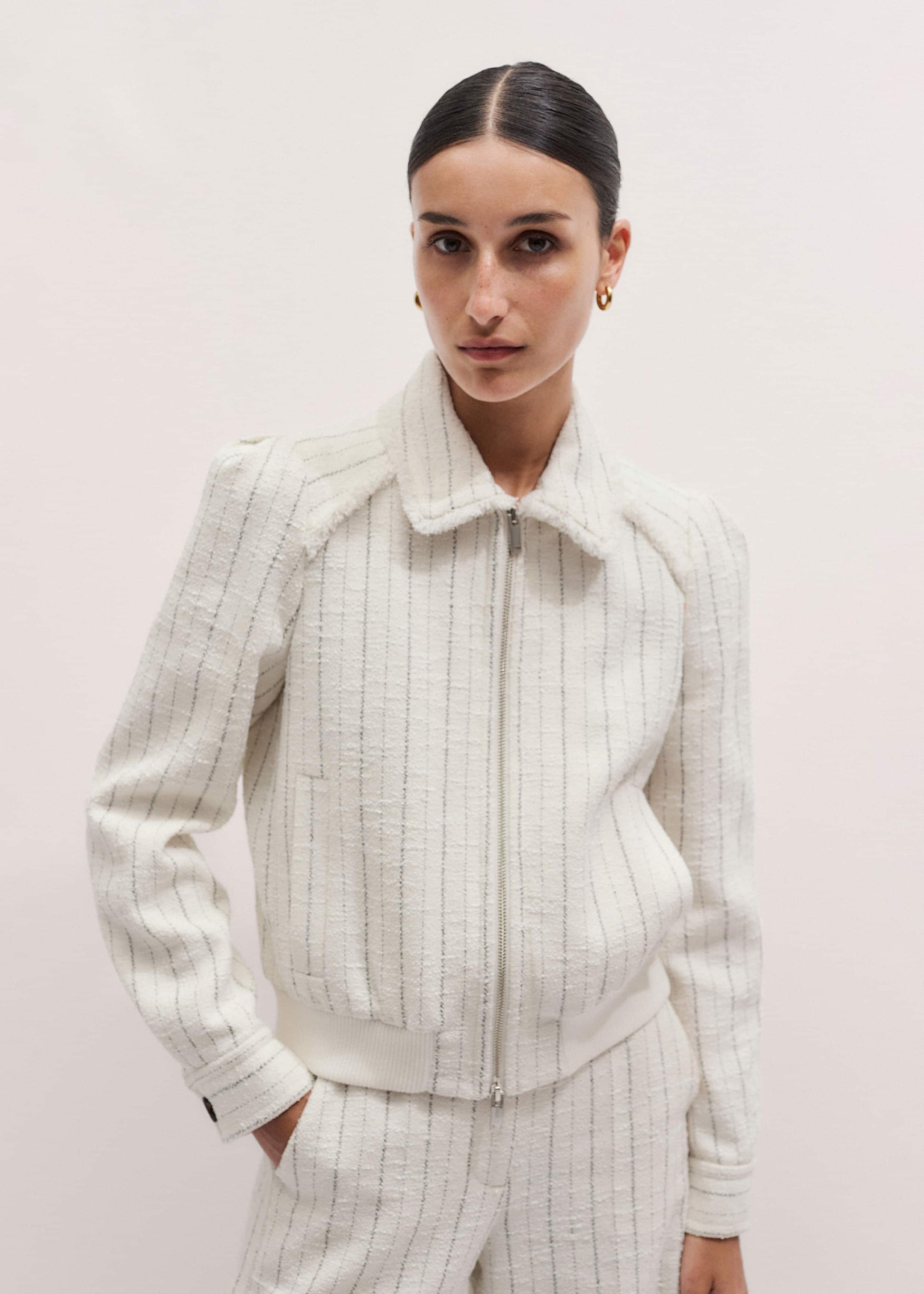 ME and EM Clothing Ivory Stripe Bomber Jacket
