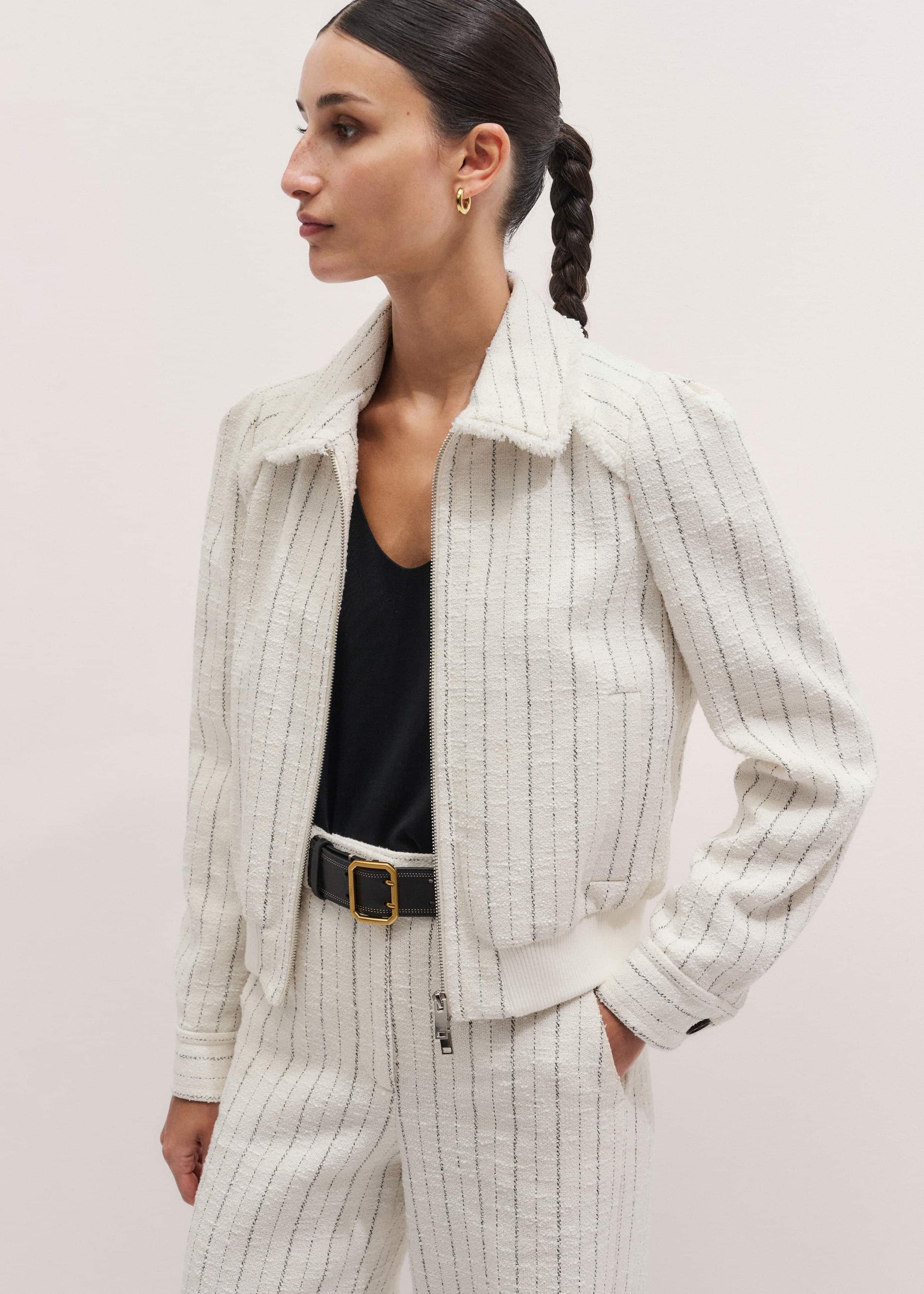 ME and EM Clothing Ivory Stripe Bomber Jacket