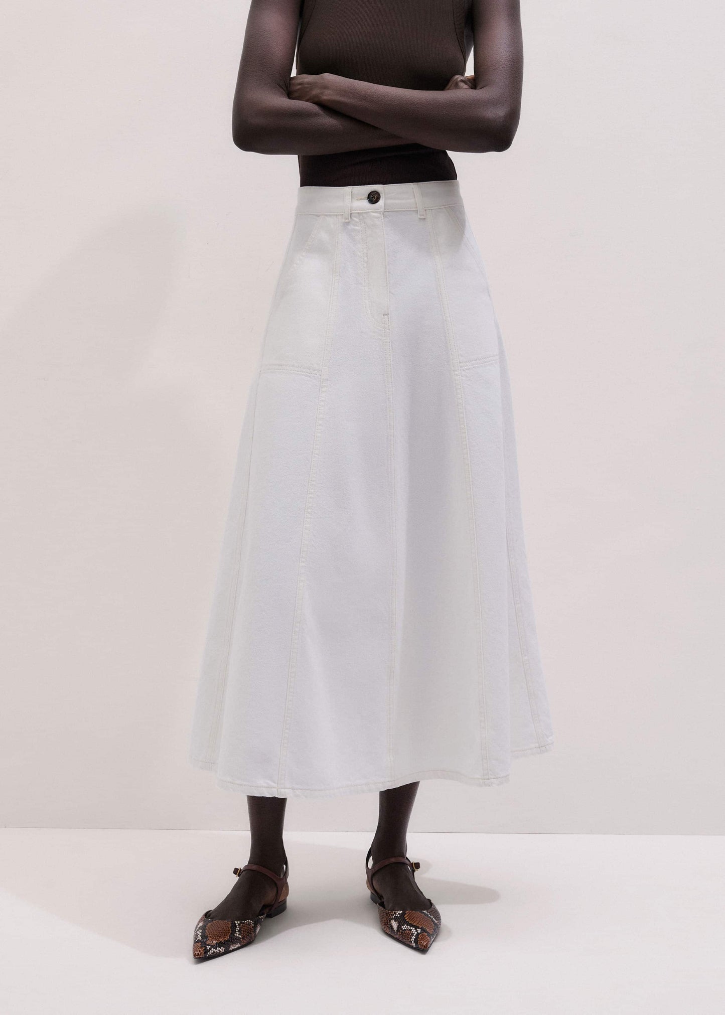 ME and EM Clothing White Panelled A-Line Maxi Skirt