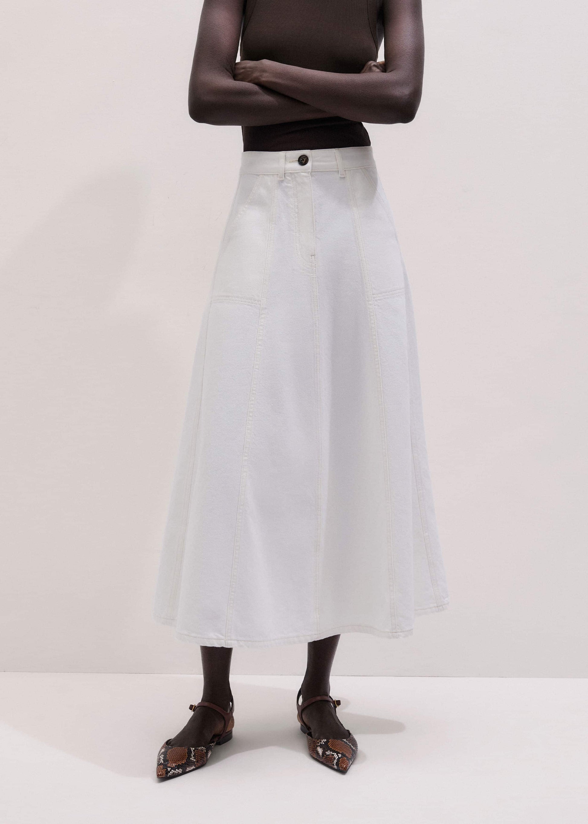 ME and EM Clothing White Panelled A-Line Maxi Skirt
