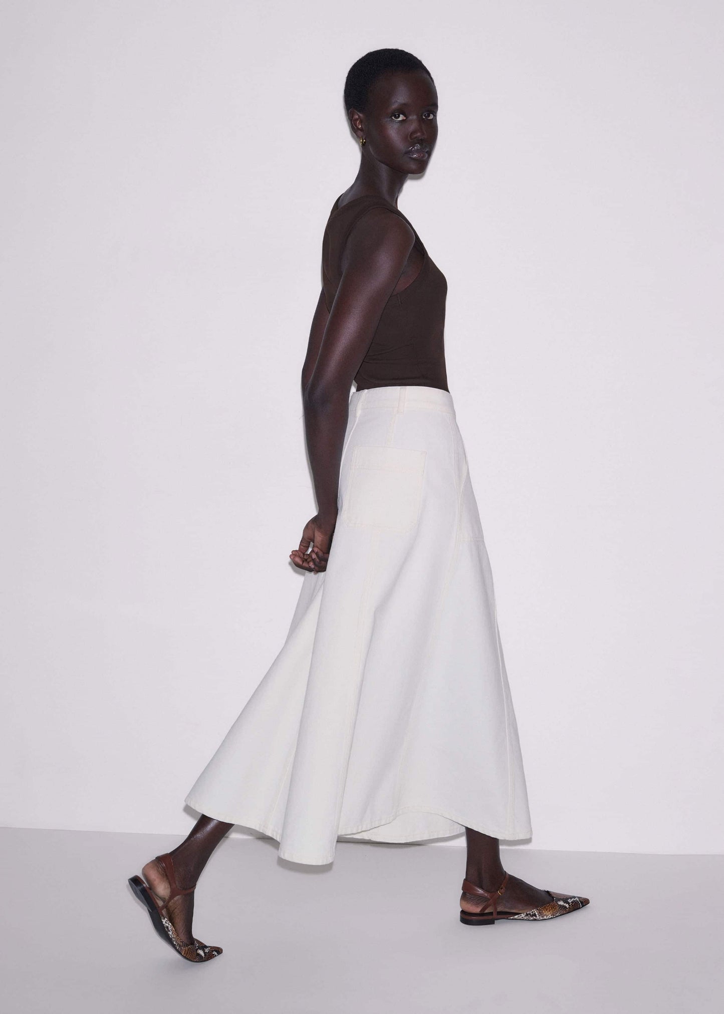 ME and EM Clothing White Panelled A-Line Maxi Skirt