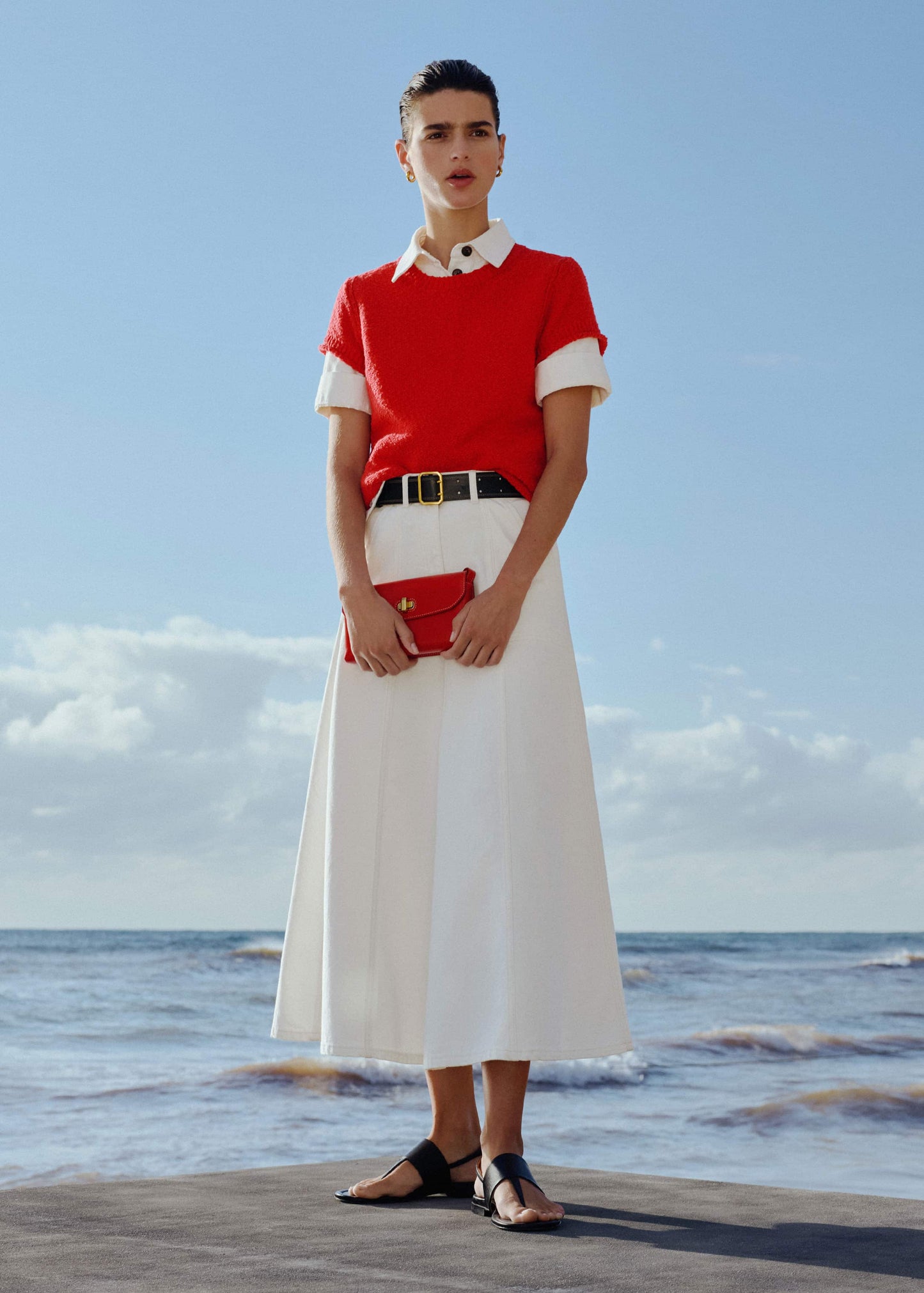 ME and EM Clothing White Panelled A-Line Maxi Skirt