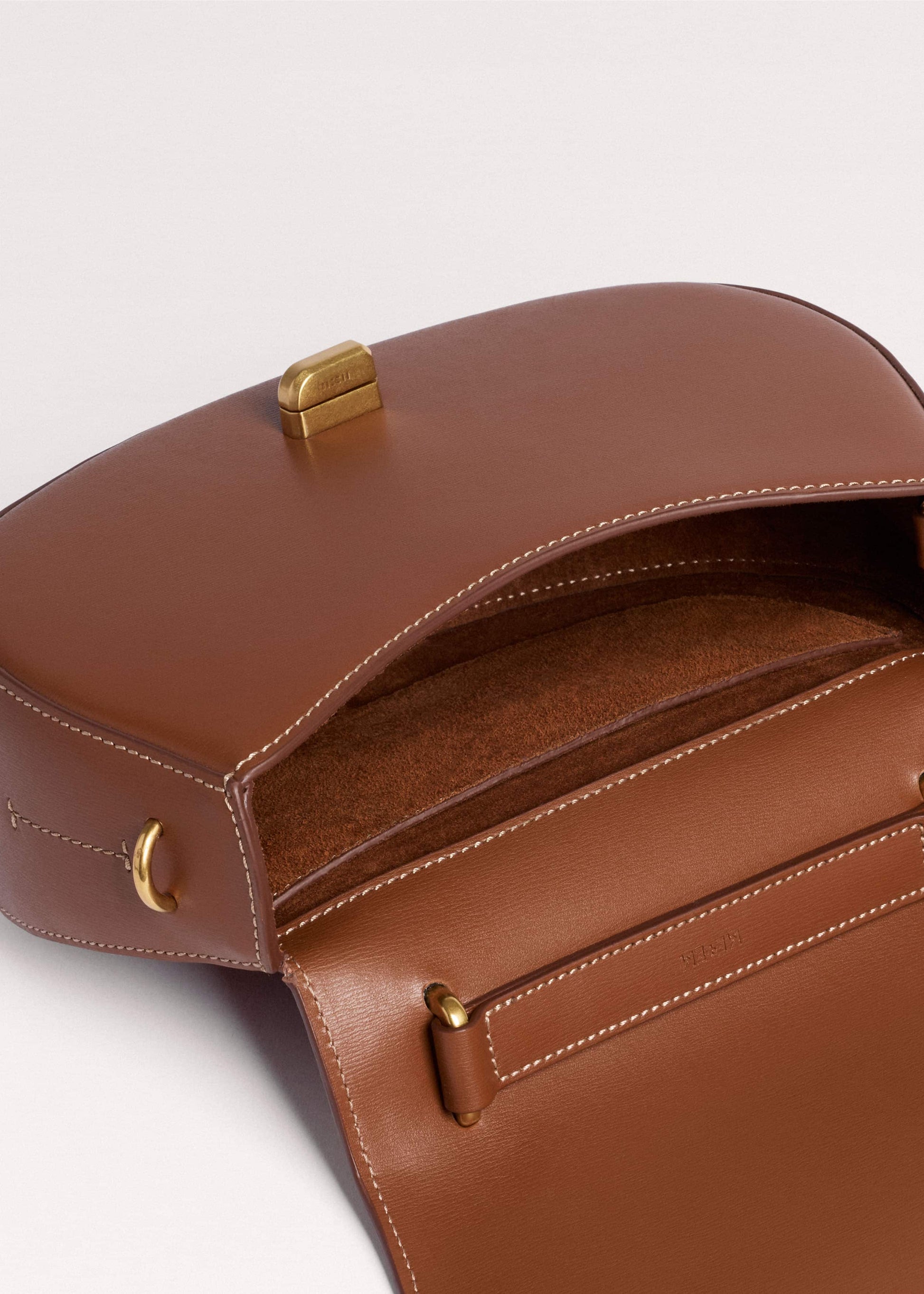 ME and EM Clothing Dark Tan Resin Top Handle Structured Saddle Bag