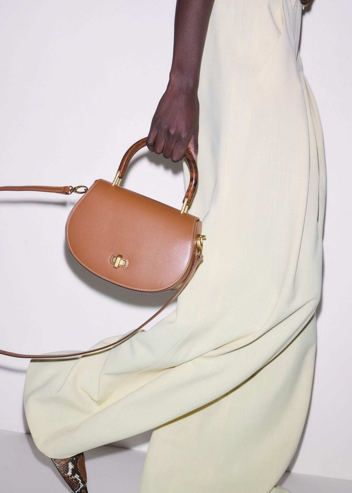 ME and EM Clothing Dark Tan Resin Top Handle Structured Saddle Bag