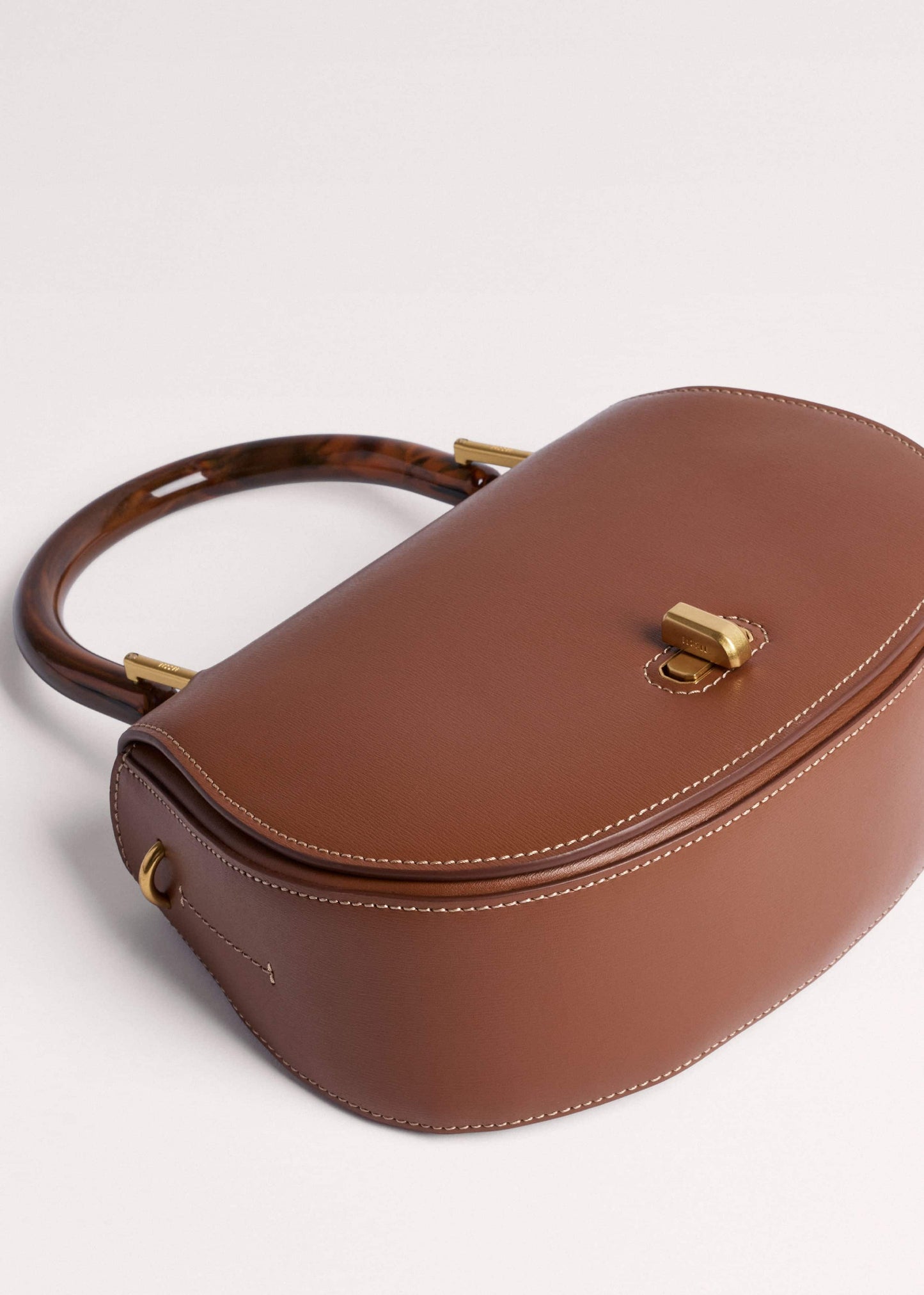 ME and EM Clothing Dark Tan Resin Top Handle Structured Saddle Bag
