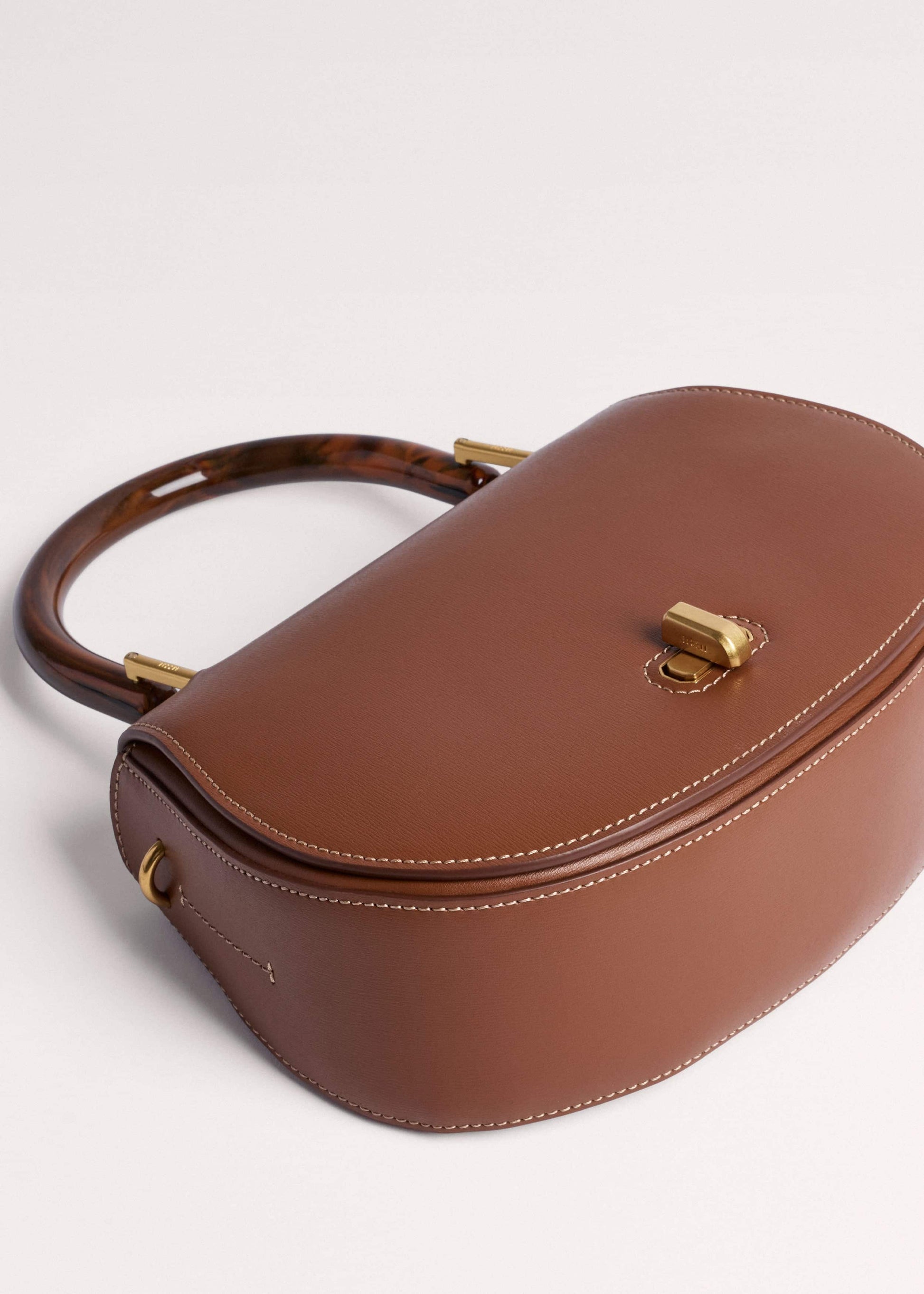 ME and EM Clothing Dark Tan Resin Top Handle Structured Saddle Bag