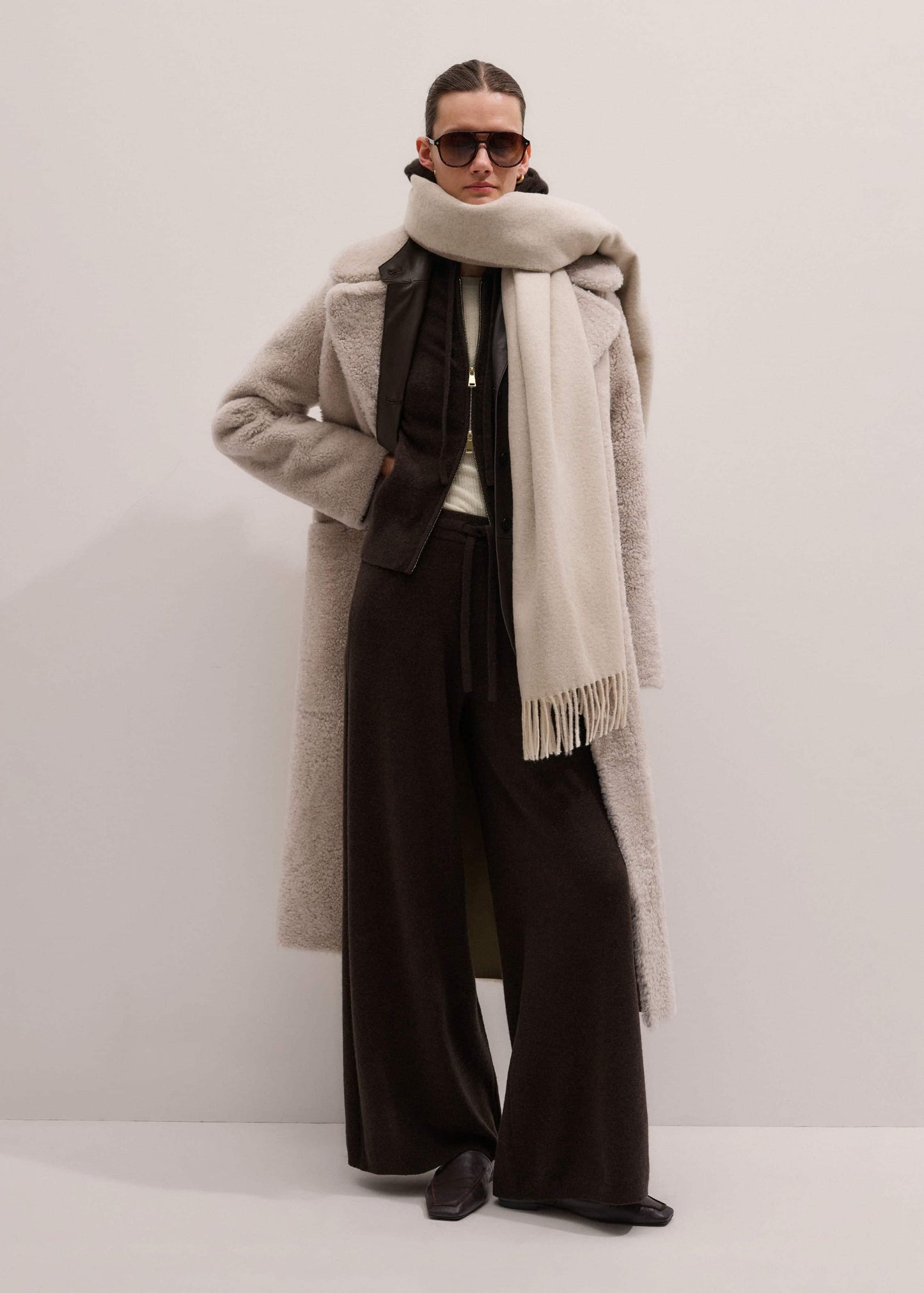 ME and EM Clothing Brown Cashmere Straight Hoodie + Wide-Leg Pant Knitted Co-ord