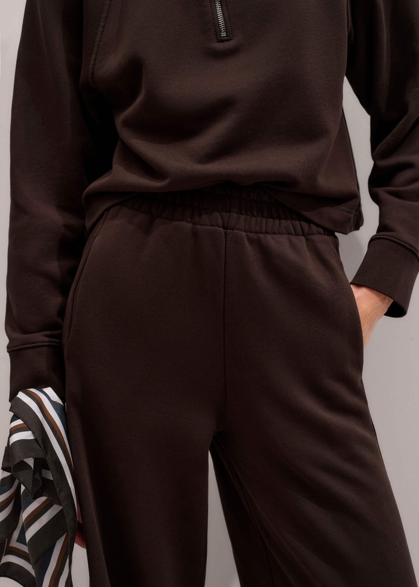 ME and EM Clothing Brown High Zip Neck Crop Top + Wide-Leg Track Pant Co-ord