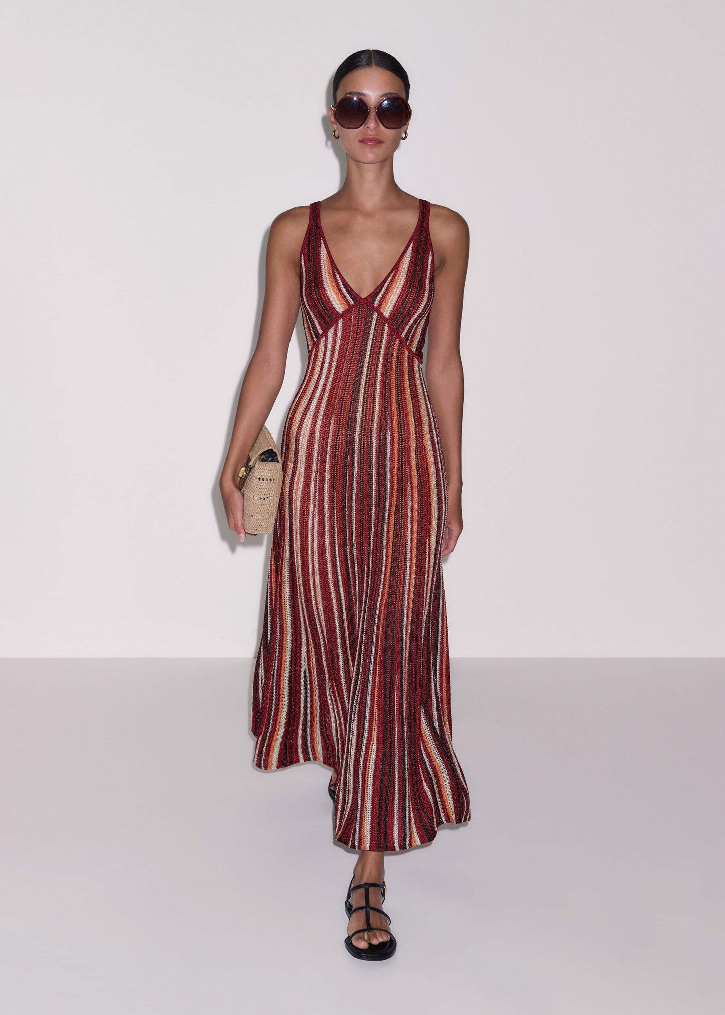 ME and EM Clothing Red Metallic Knit Maxi Dress