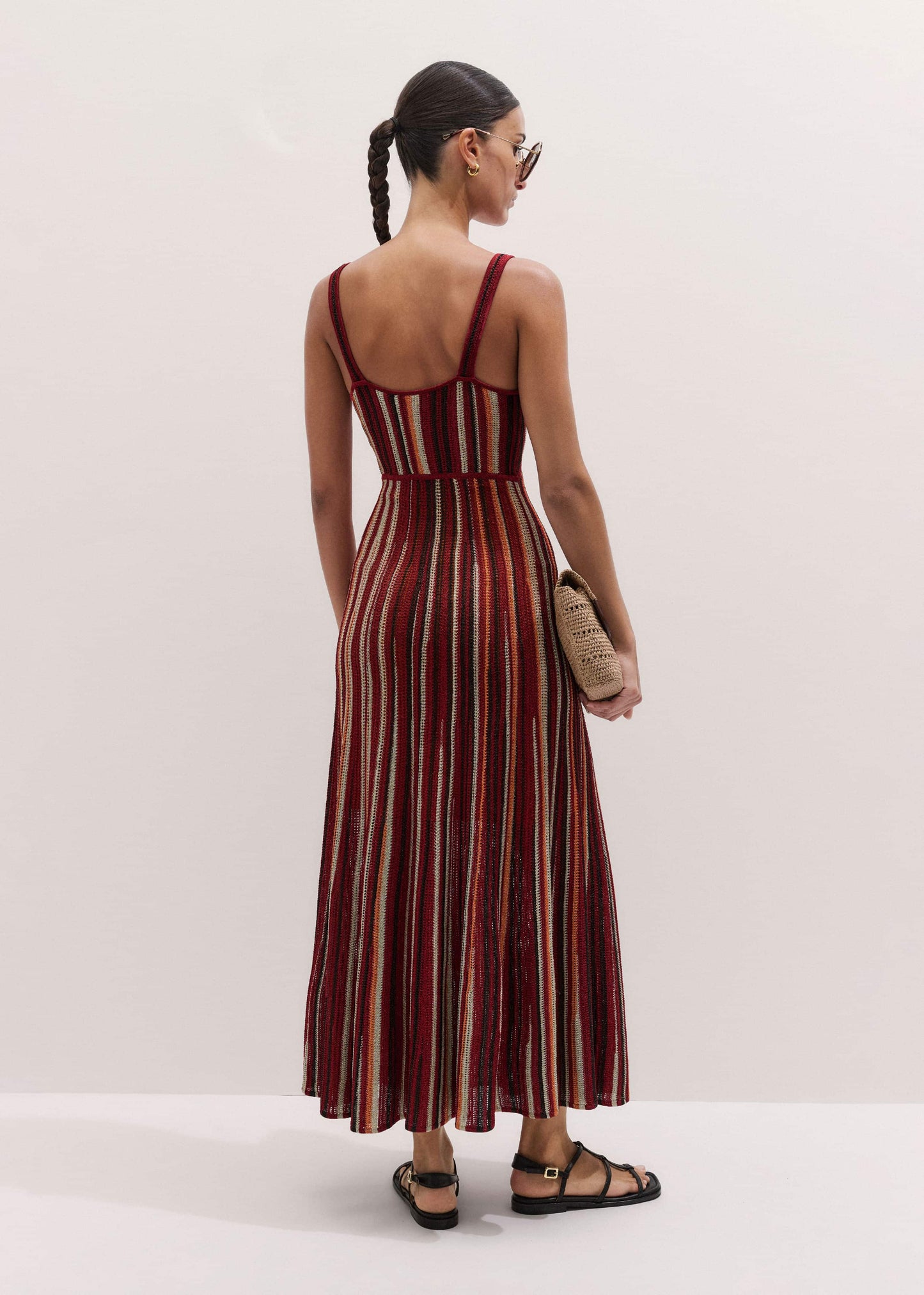 ME and EM Clothing Red Metallic Knit Maxi Dress