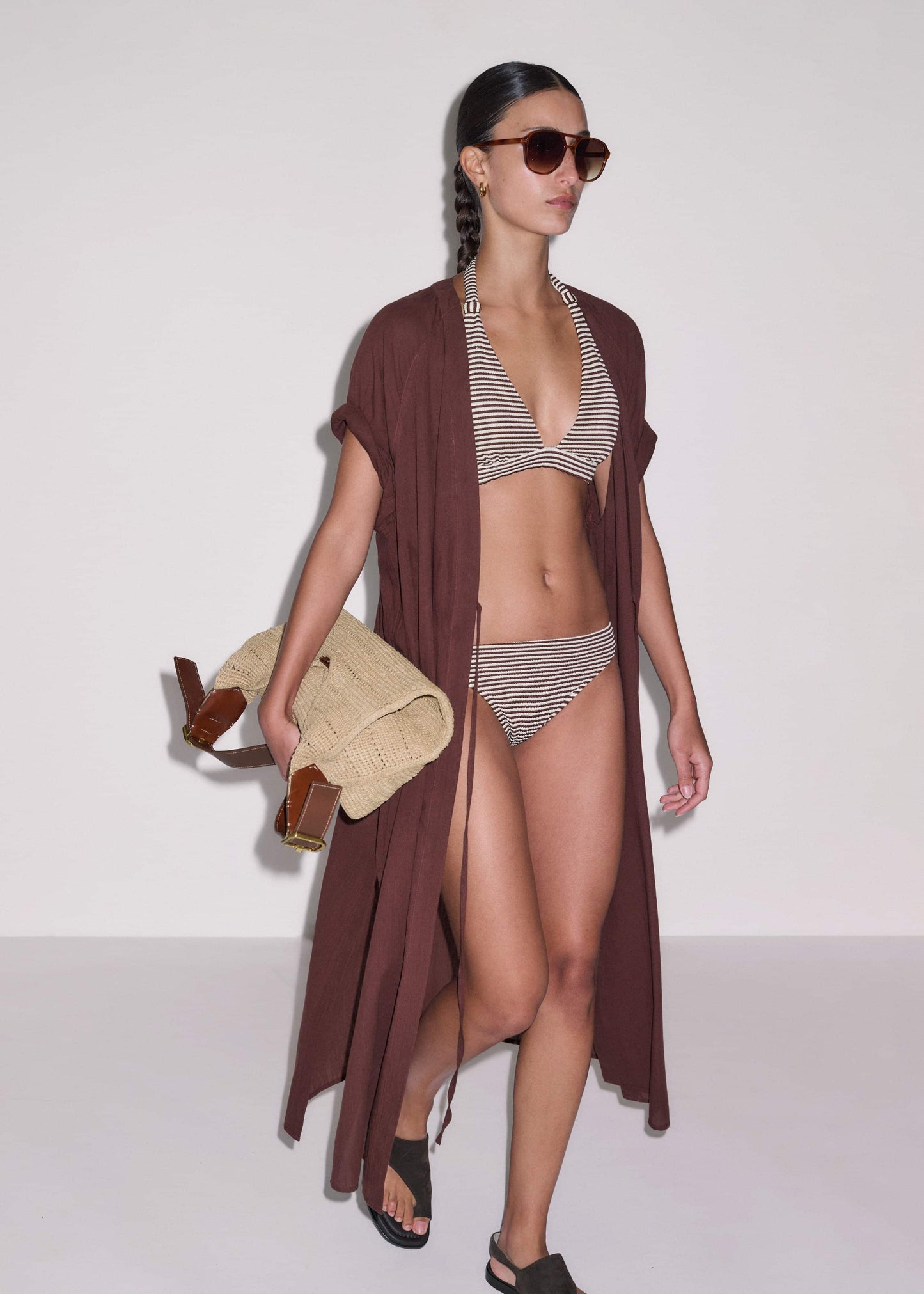 ME and EM Clothing Cinnamon Brown Striped Bikini Bottom