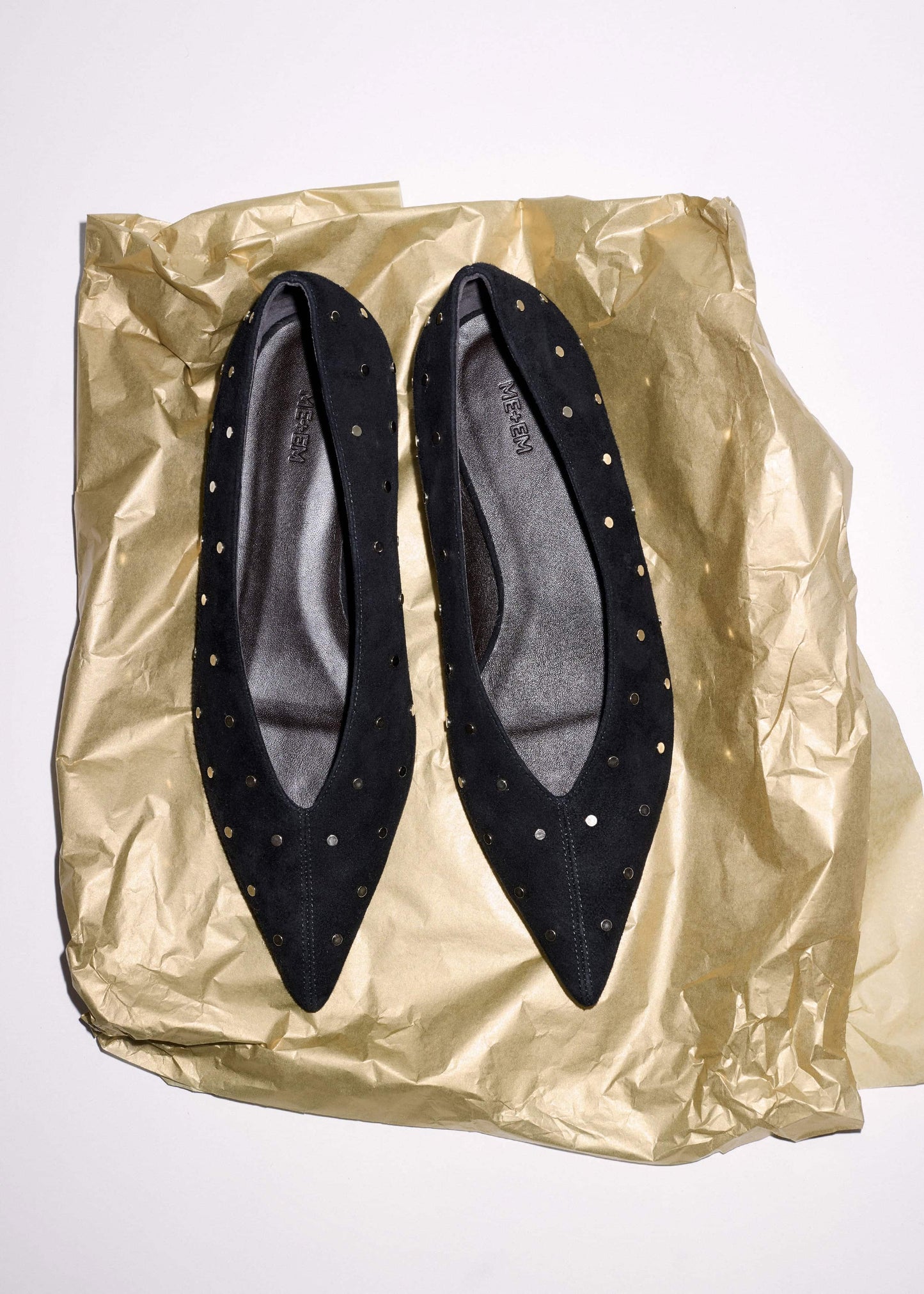 ME and EM Accessories Black Suede Stud Point Flat