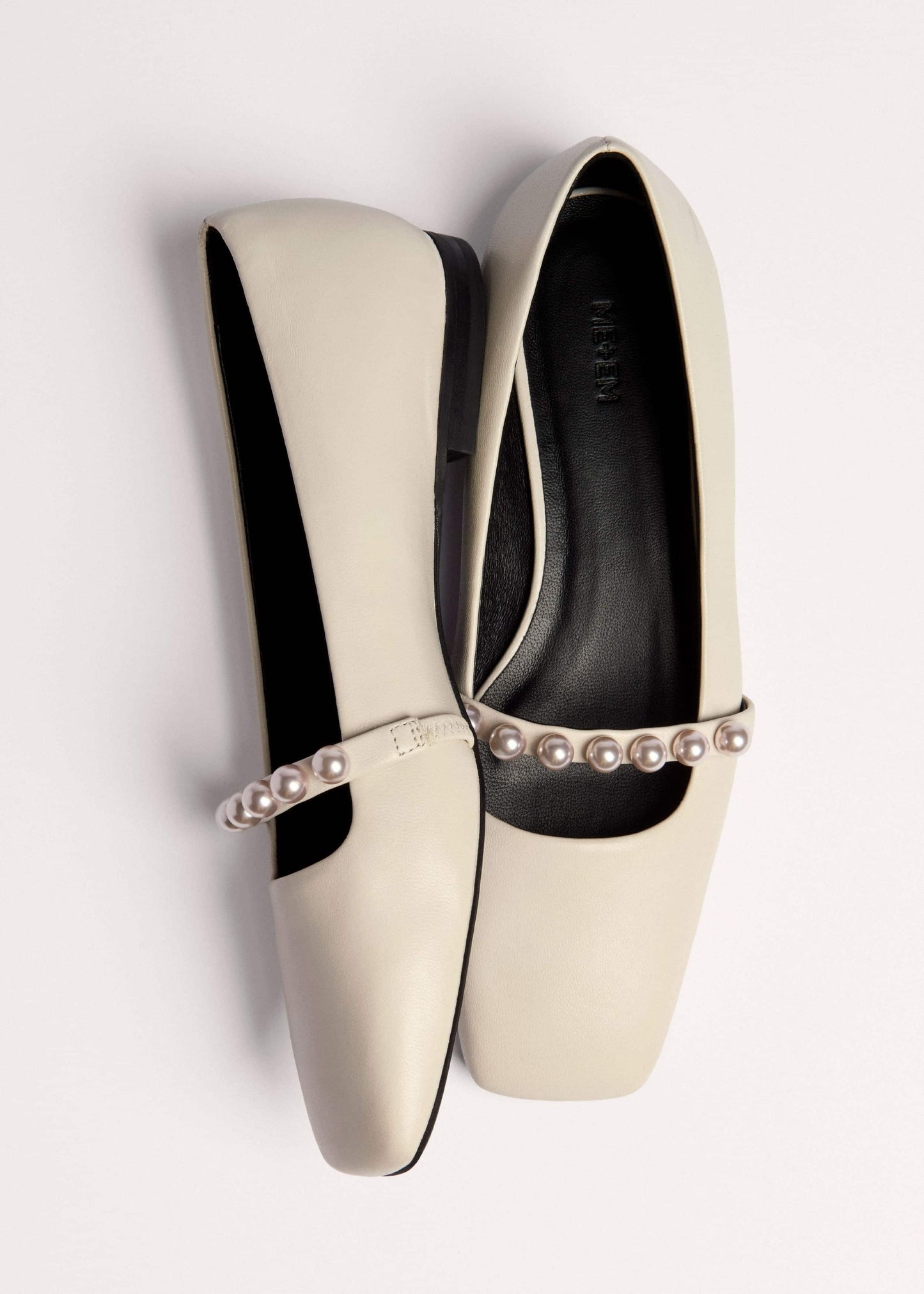 ME and EM Accessories Off White Faux Pearl Square Toe Ballerina Flat