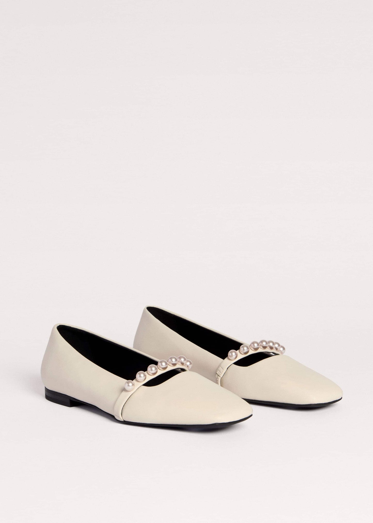 ME and EM Accessories Off White Faux Pearl Square Toe Ballerina Flat