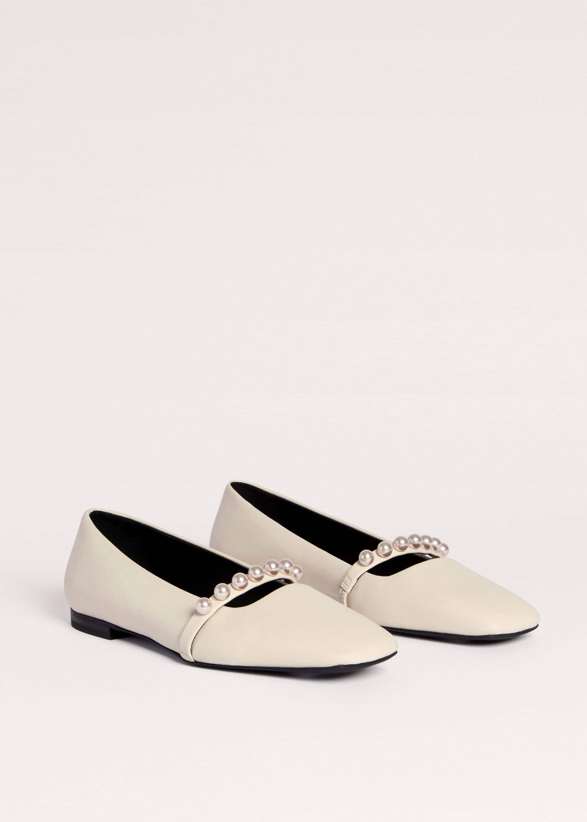 ME and EM Accessories Off White Faux Pearl Square Toe Ballerina Flat