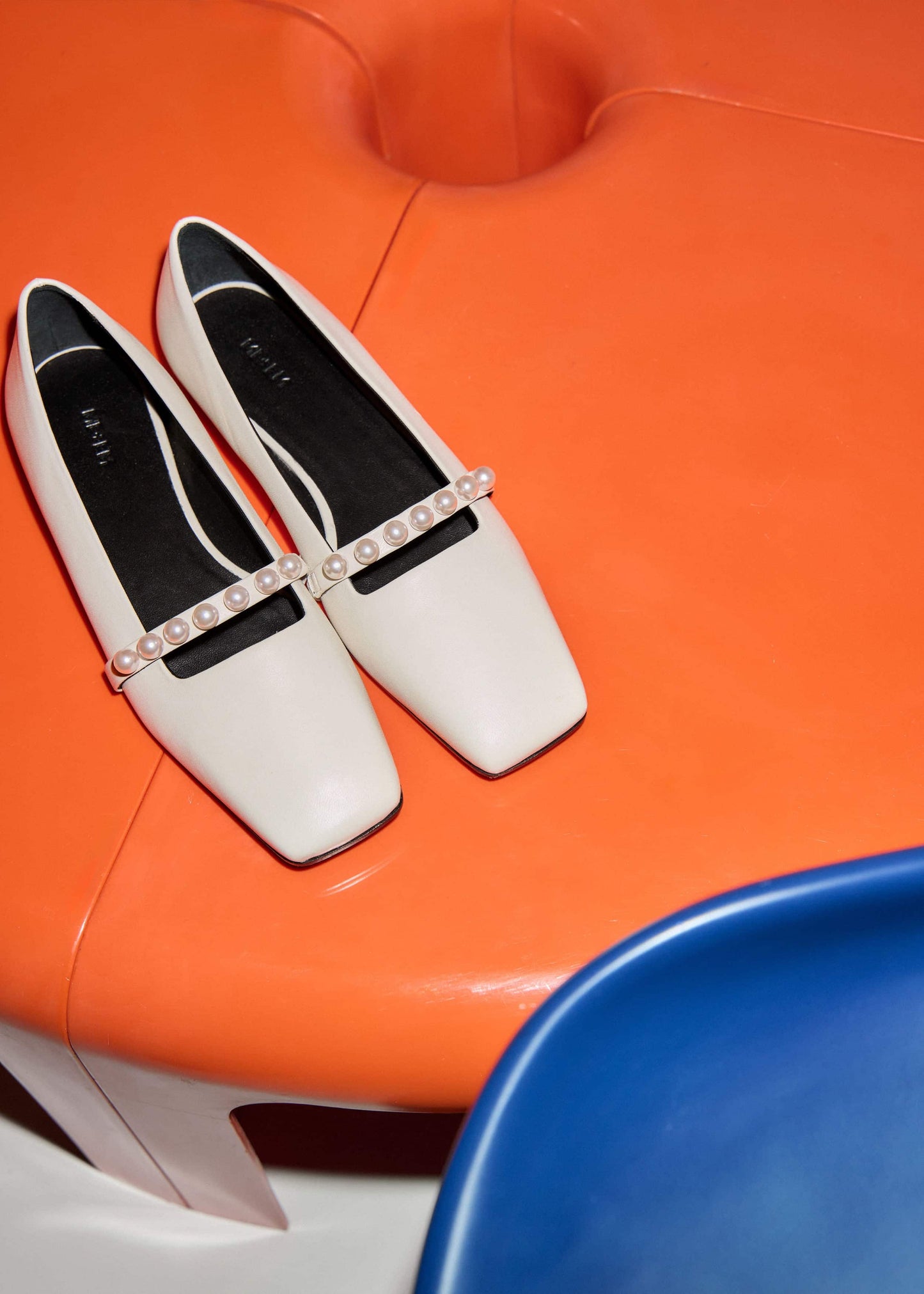 ME and EM Accessories Off White Faux Pearl Square Toe Ballerina Flat