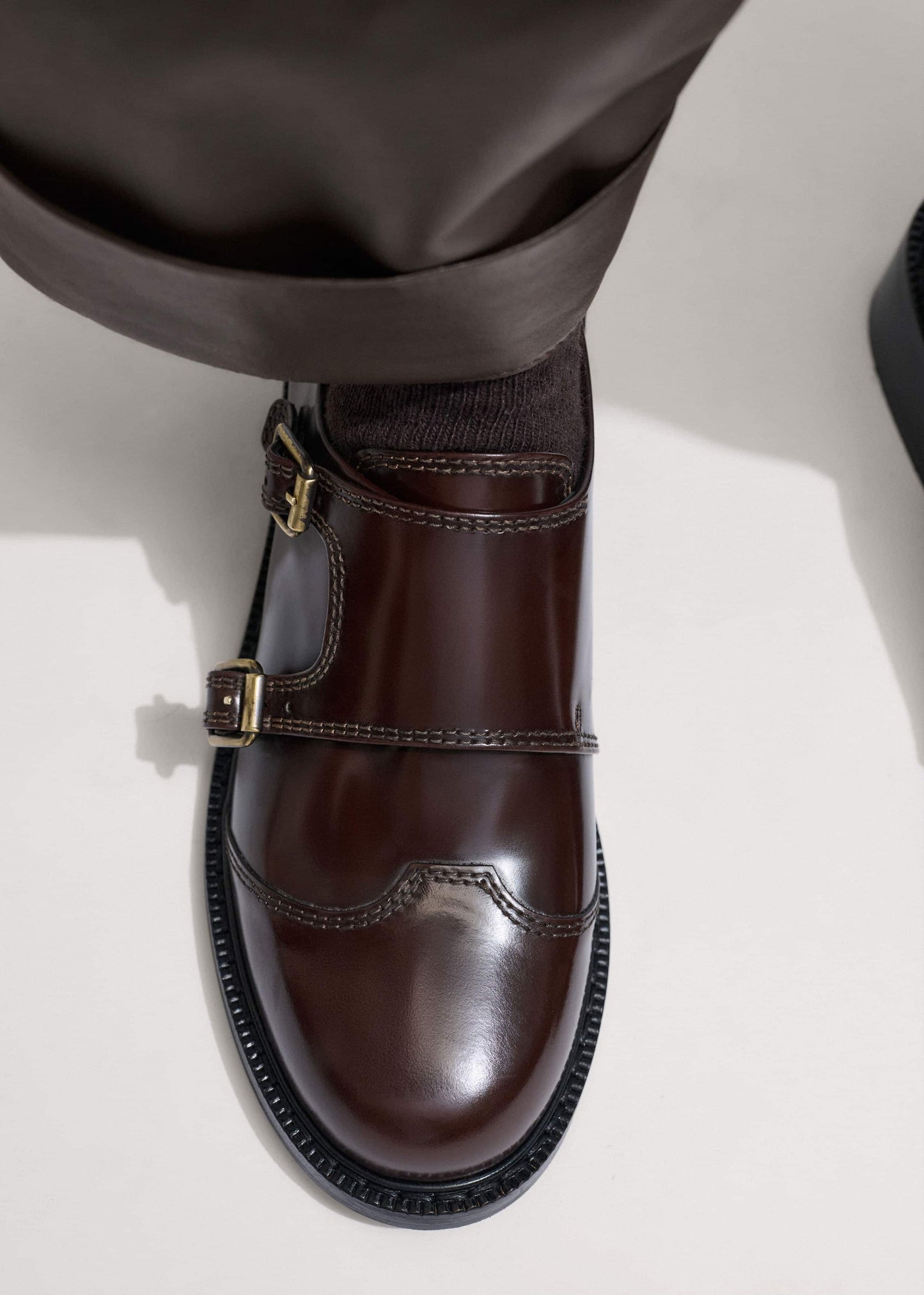 ME and EM Accessories Brown Leather Double Buckle Shoe
