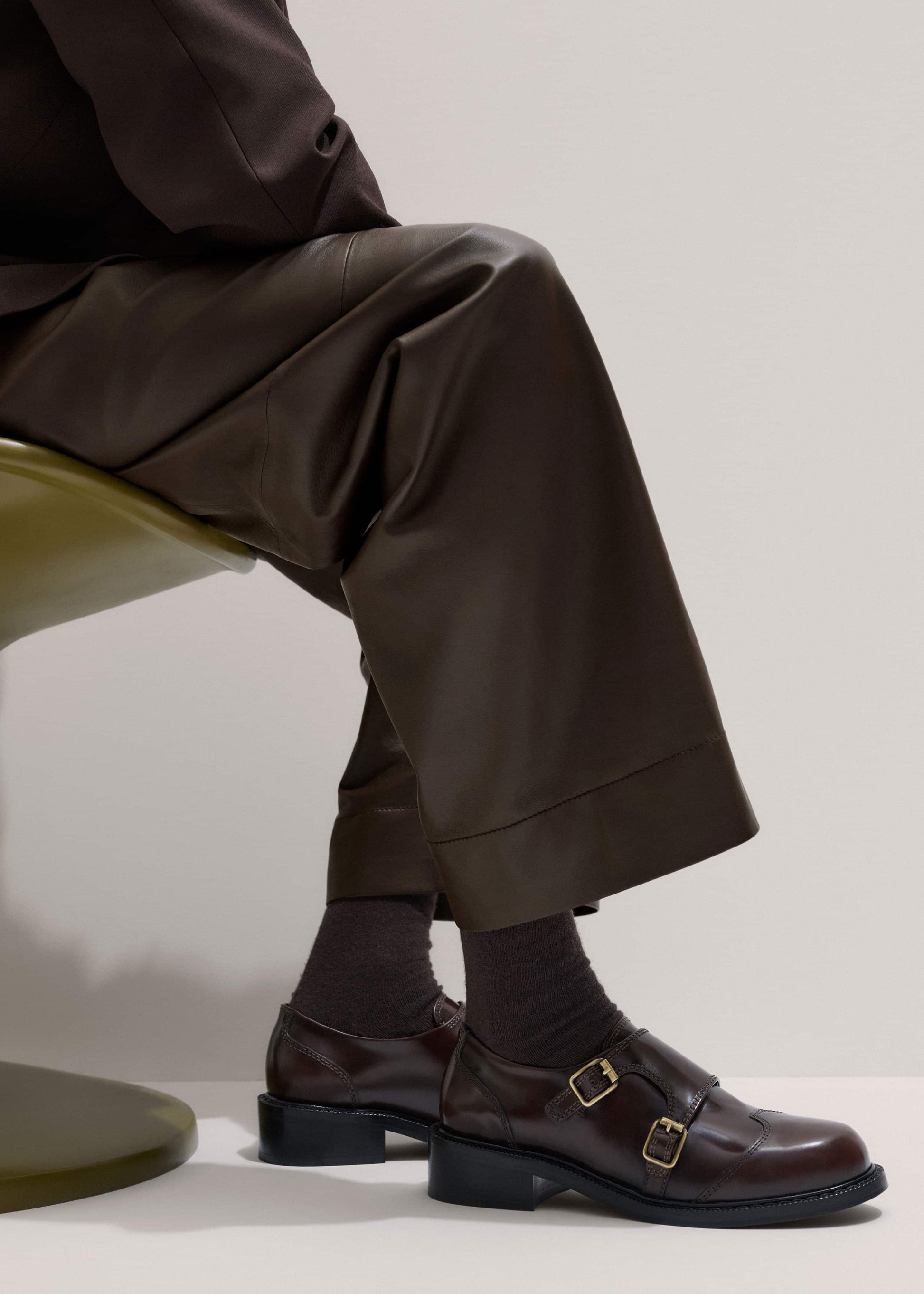 ME and EM Accessories Brown Leather Double Buckle Shoe