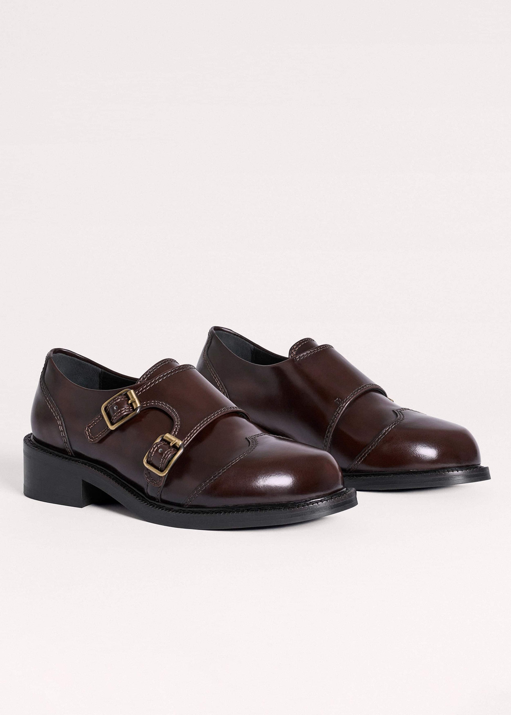 ME and EM Accessories Brown Leather Double Buckle Shoe