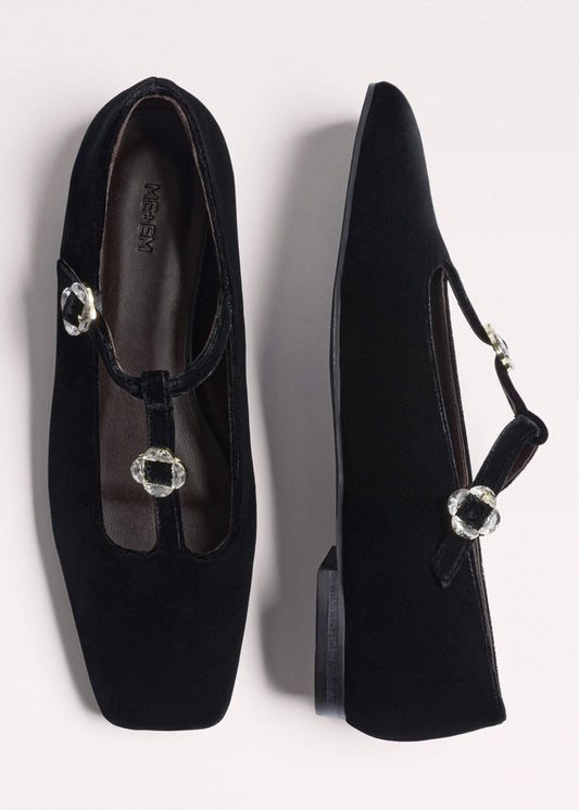 ME and EM Accessories Black Square Toe T-Bar Flat