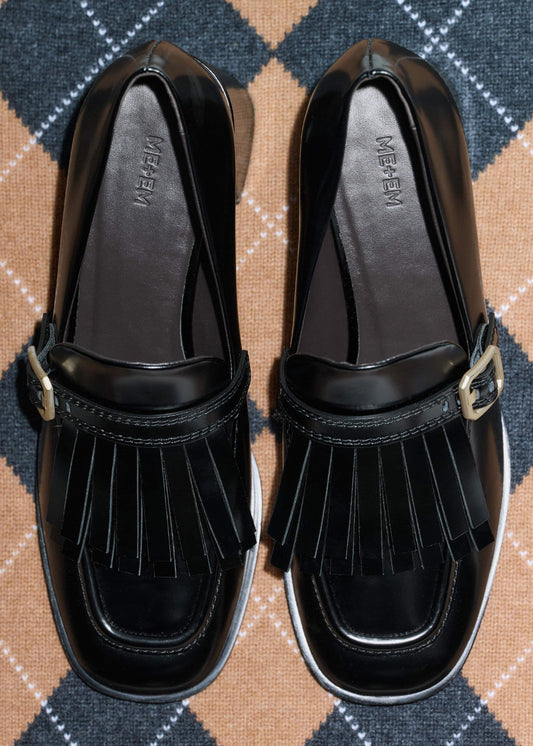 ME and EM Accessories Black Fringe Block Heel Loafer