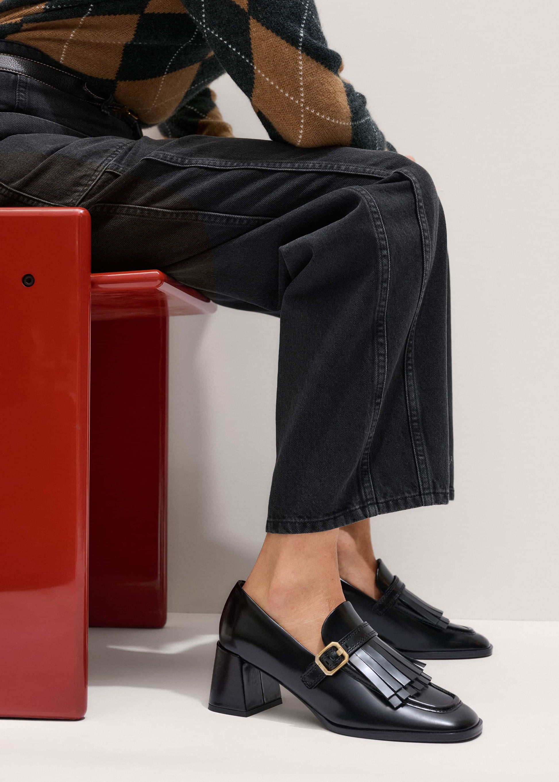 ME and EM Accessories Black Fringe Block Heel Loafer