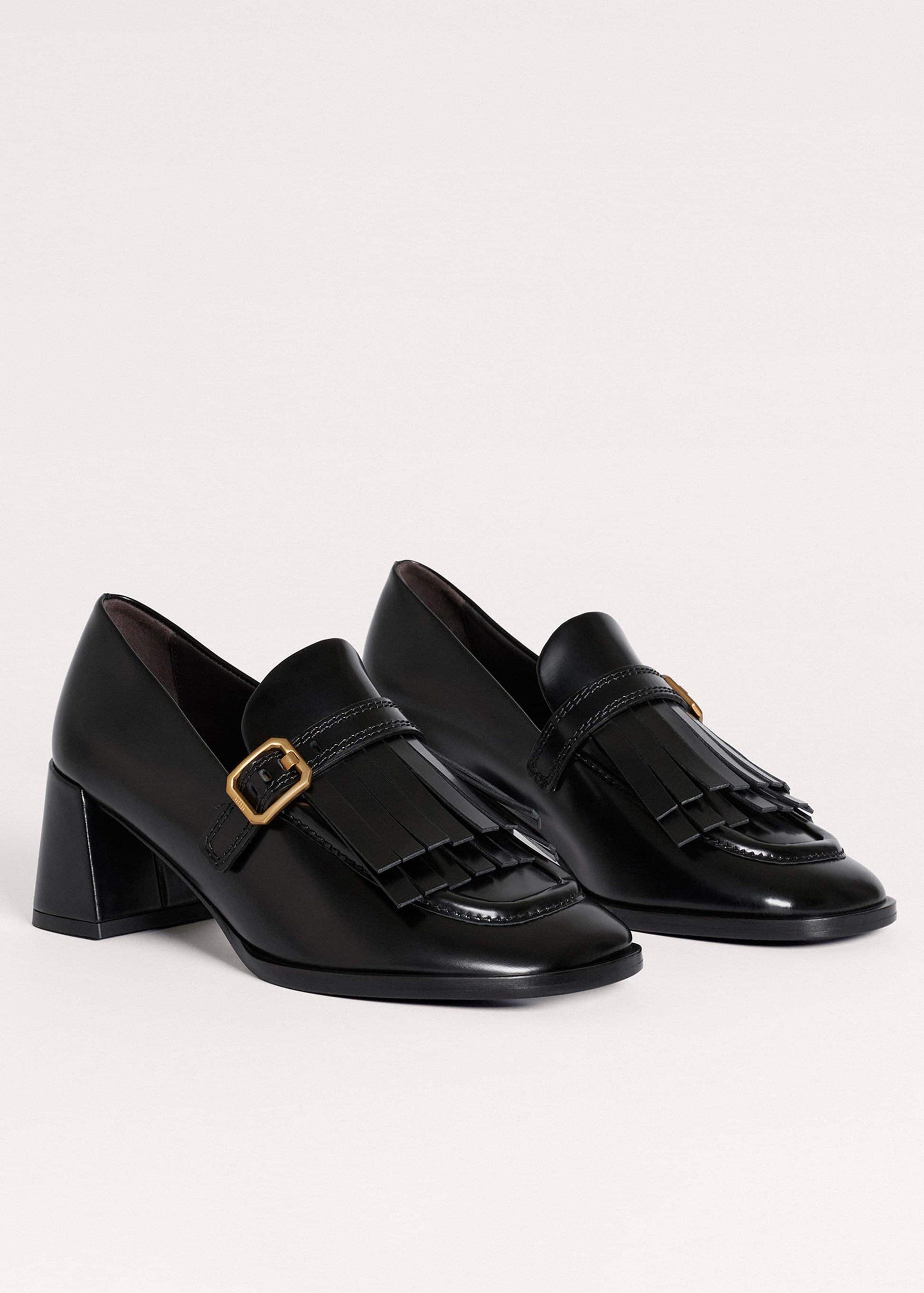 ME and EM Accessories Black Fringe Block Heel Loafer