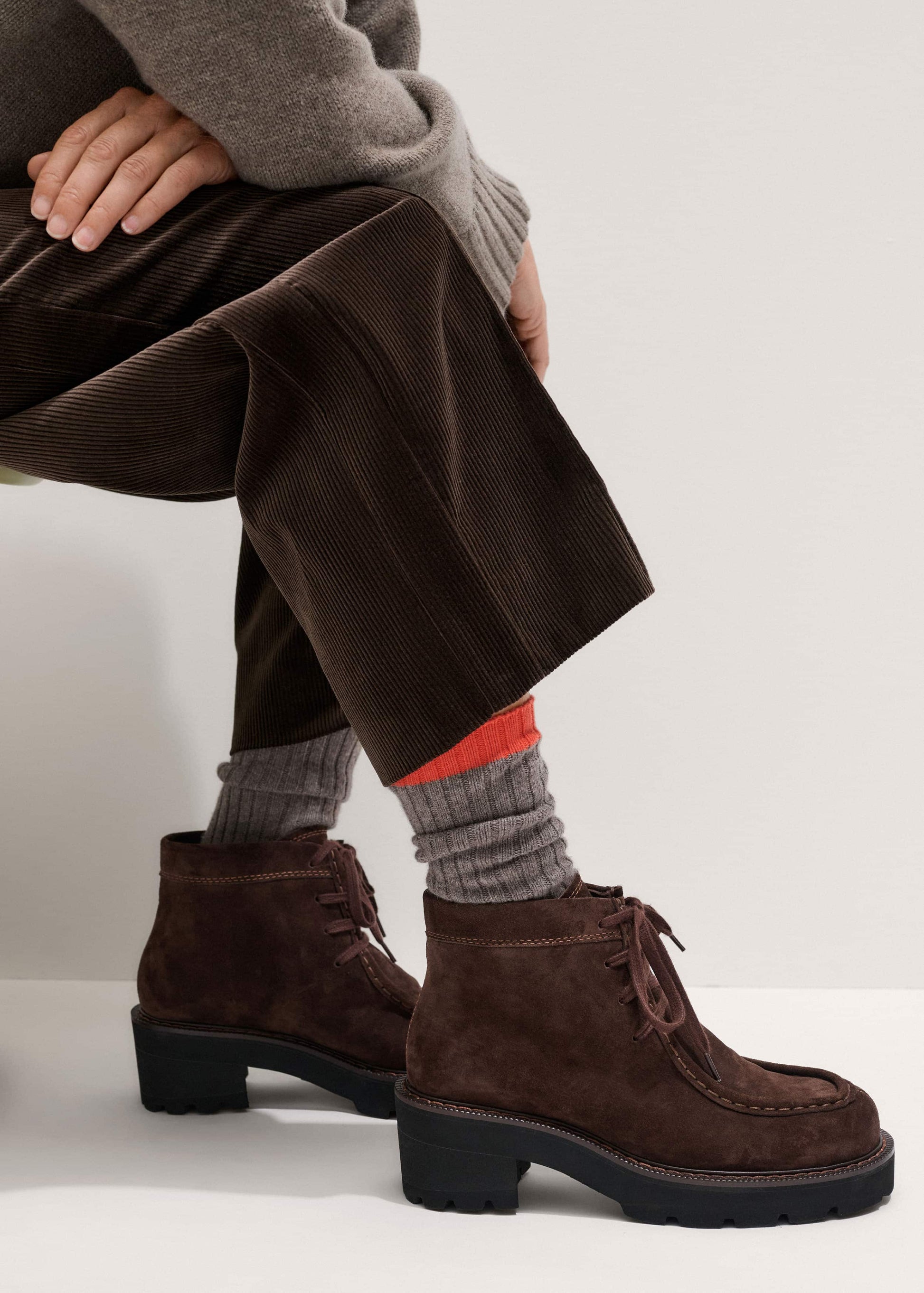 ME and EM Accessories Brown Chunky Lace Up Ankle Boot