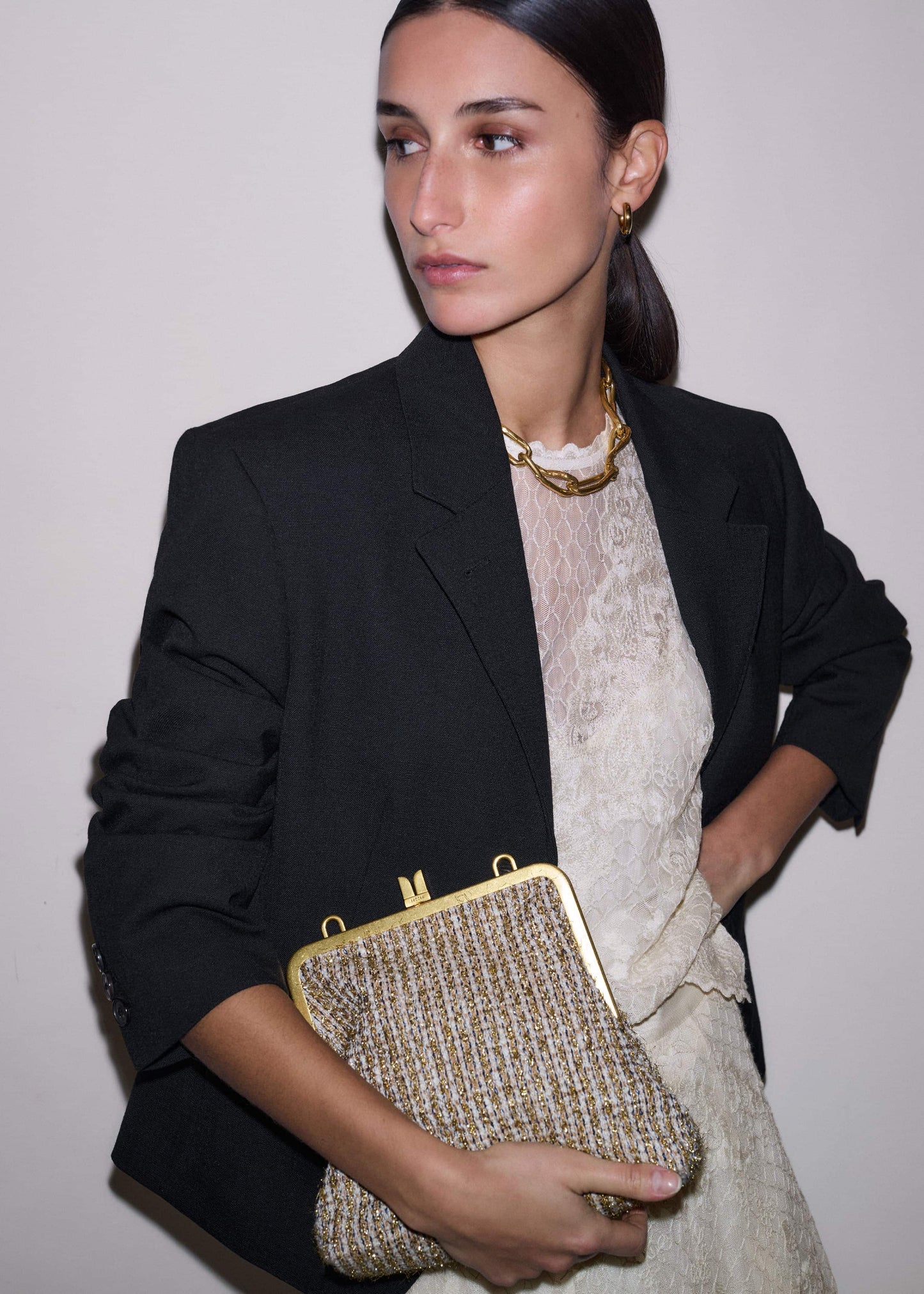 ME and EM Accessories Gold Tweed AM-PM Crossbody Bag