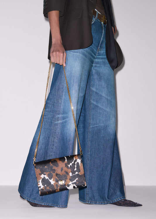 ME and EM Accessories Brown Leather Cow Print Envelope Clutch Bag