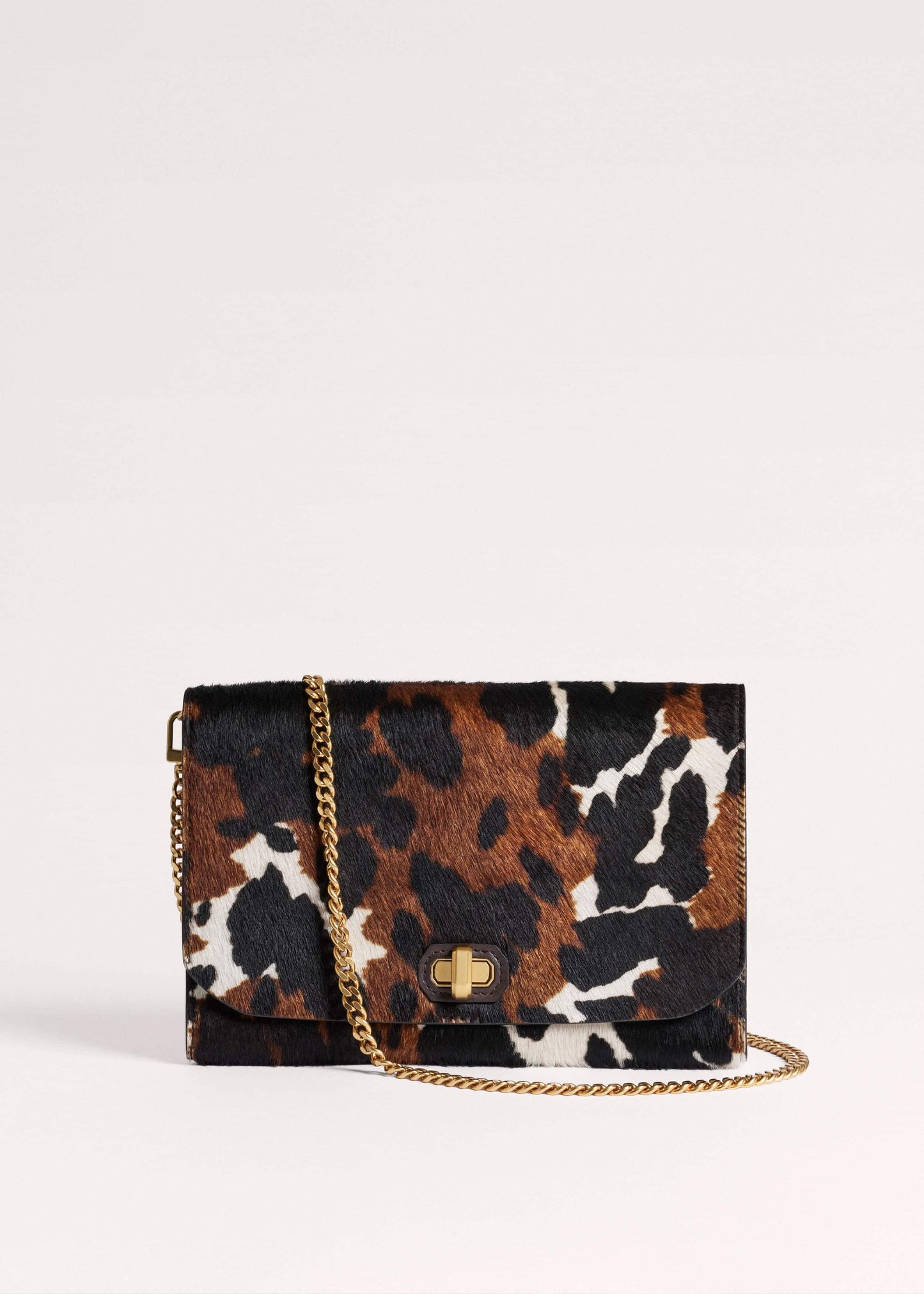 ME and EM Accessories Brown Leather Cow Print Envelope Clutch Bag