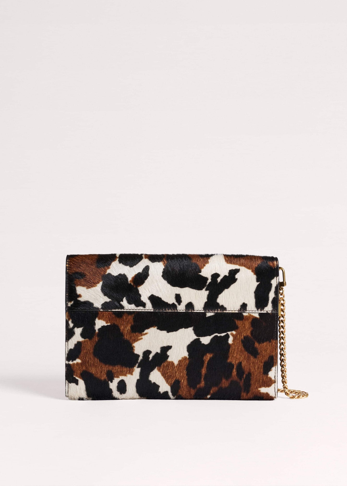 ME and EM Accessories Brown Leather Cow Print Envelope Clutch Bag