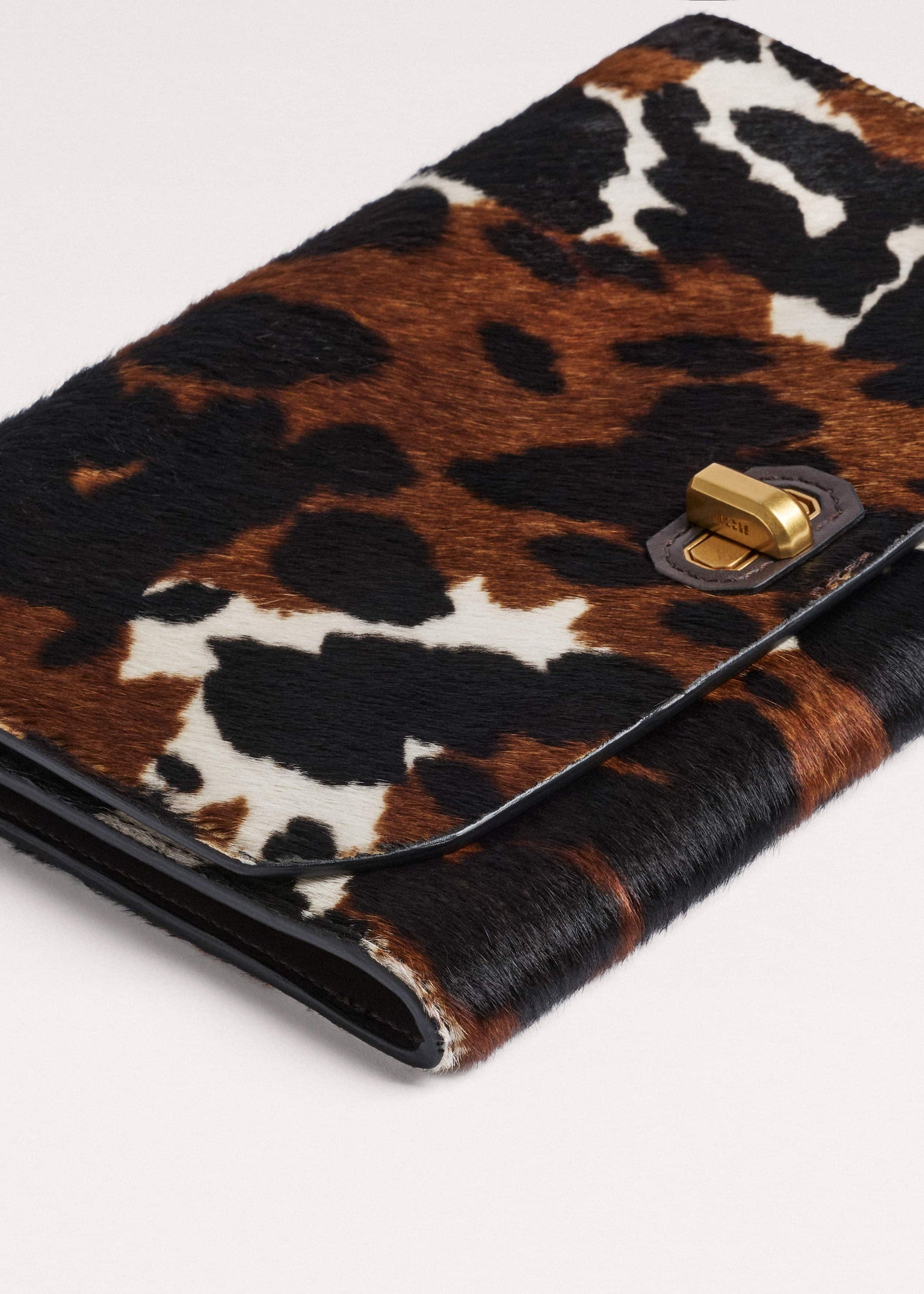 ME and EM Accessories Brown Leather Cow Print Envelope Clutch Bag
