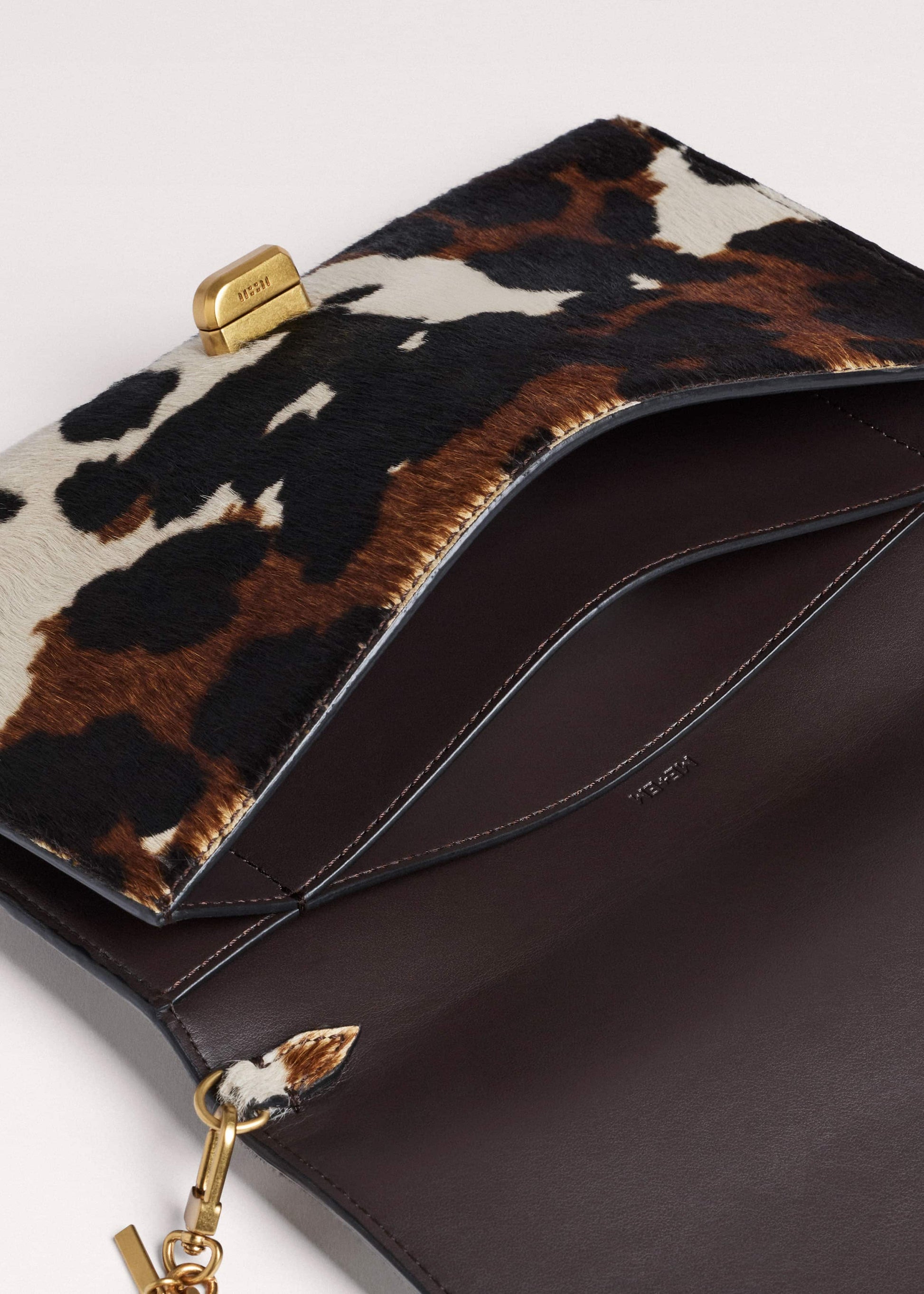 ME and EM Accessories Brown Leather Cow Print Envelope Clutch Bag