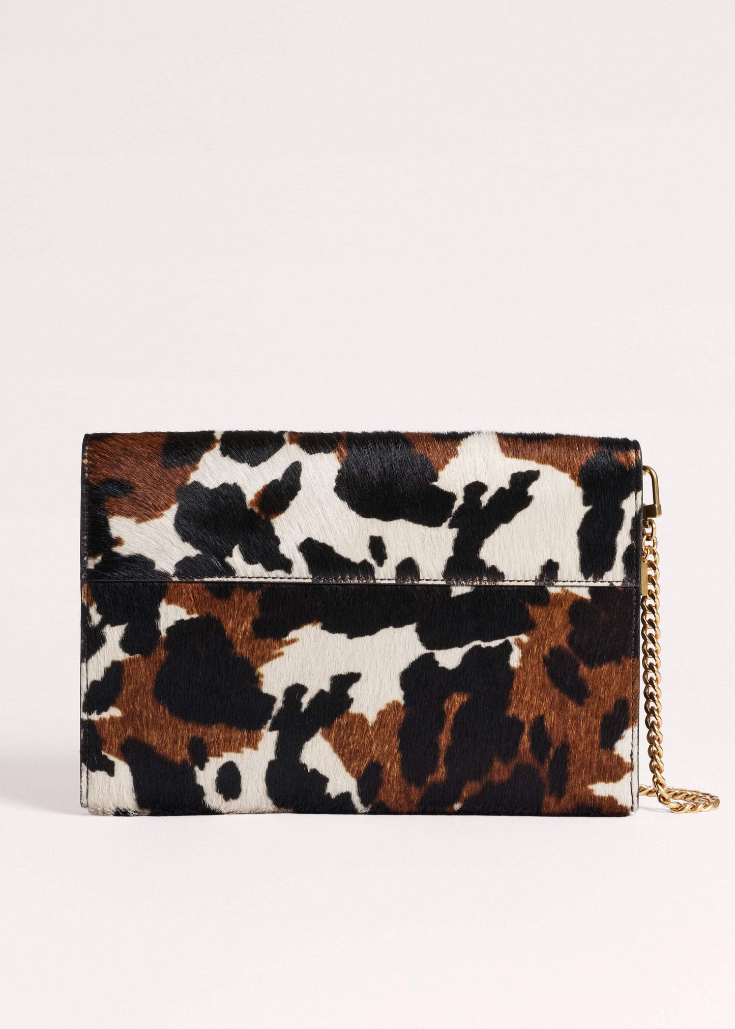 ME and EM Accessories Brown Leather Cow Print Envelope Clutch Bag