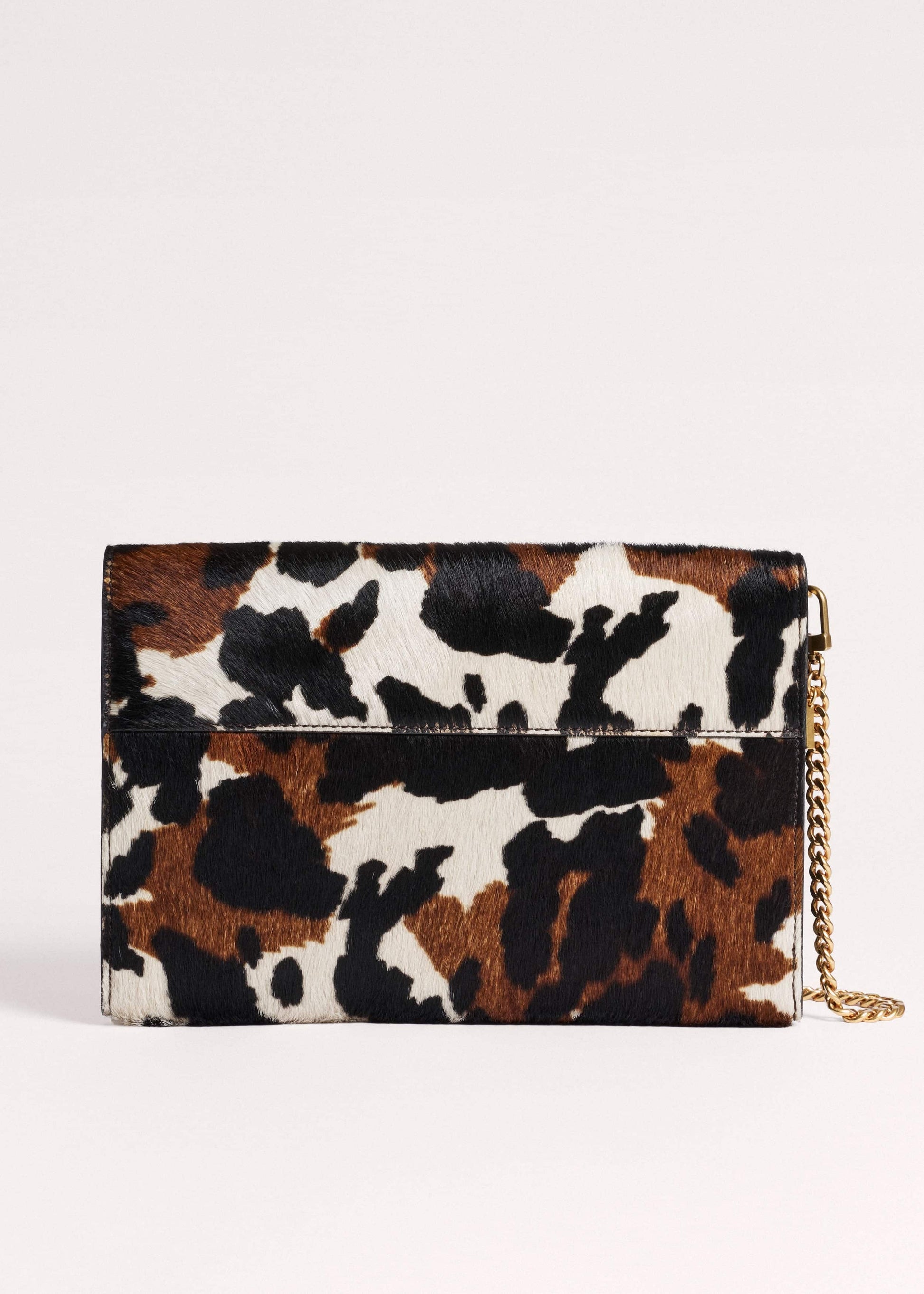ME and EM Accessories Brown Leather Cow Print Envelope Clutch Bag