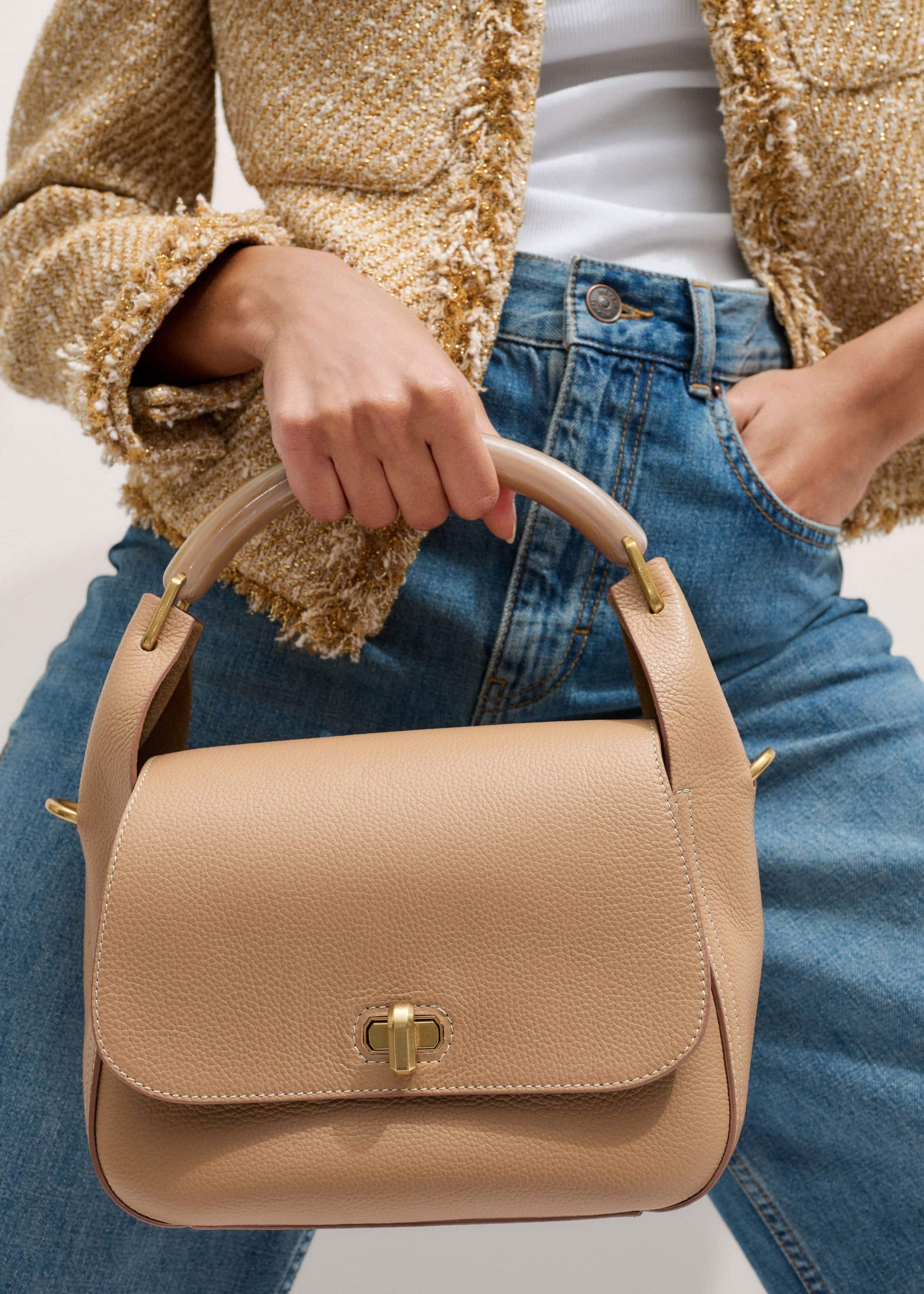 ME and EM Accessories Light Brown Resin Handle Crossbody Bag