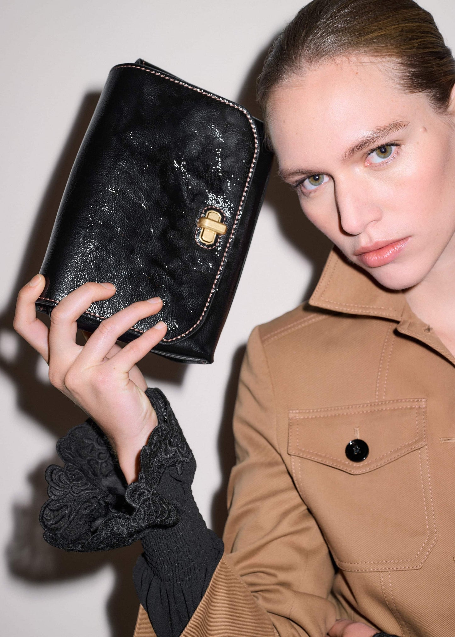 ME and EM Accessories Black Leather Clutch + Crossbody Bag
